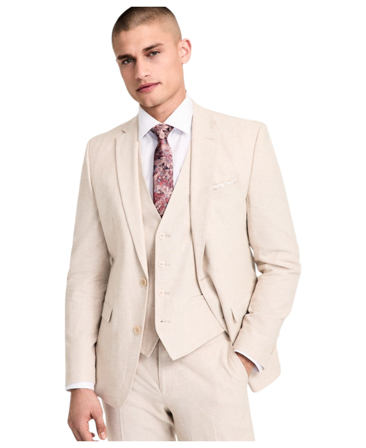 Bar Iii Mens Slim fit Suit Jacket Blazer 36 S Beige Solid Stretch