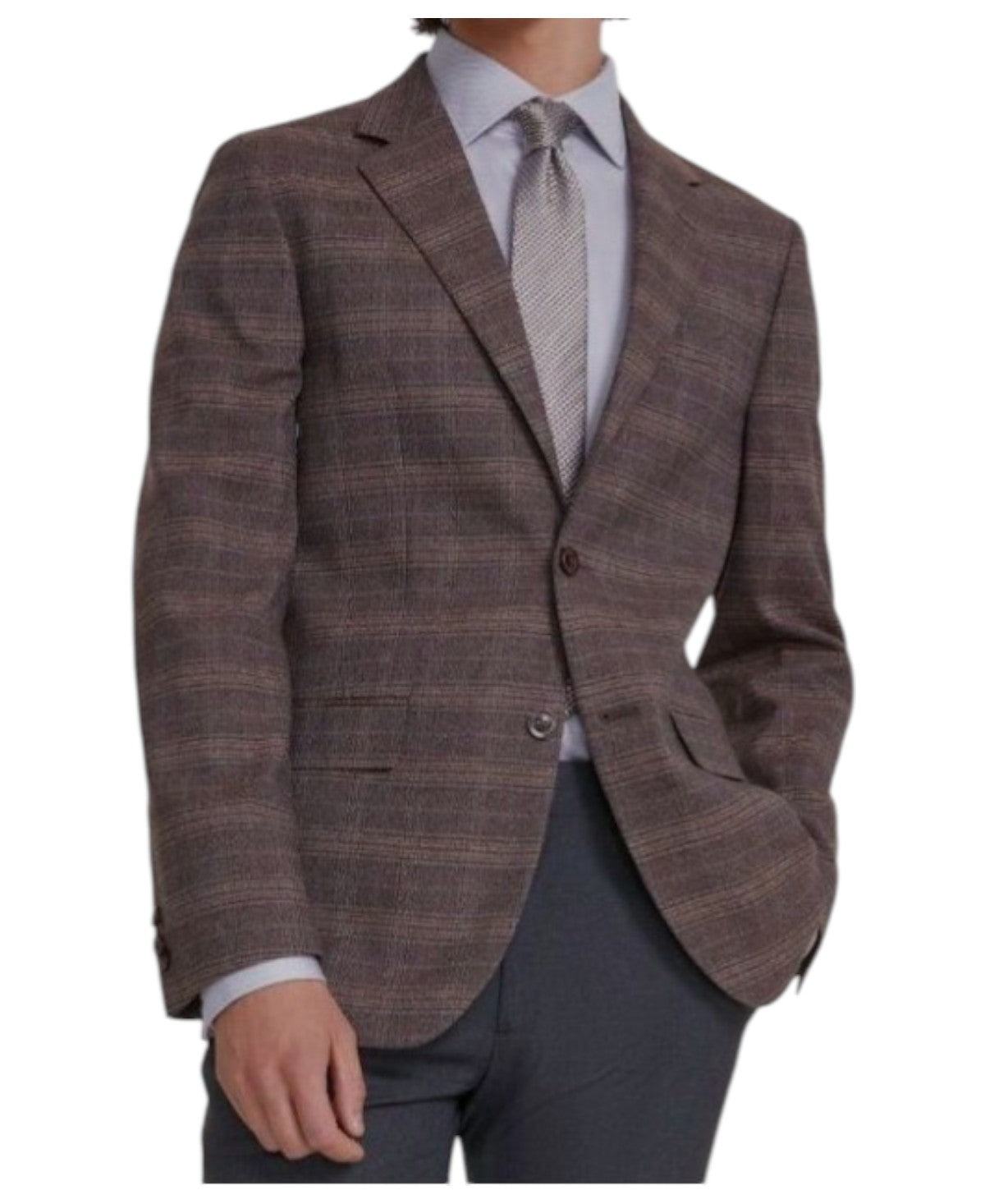 Vince Camuto Mens Slim fit Sport Coat Blazer 42 R Brown Plaid Stretch