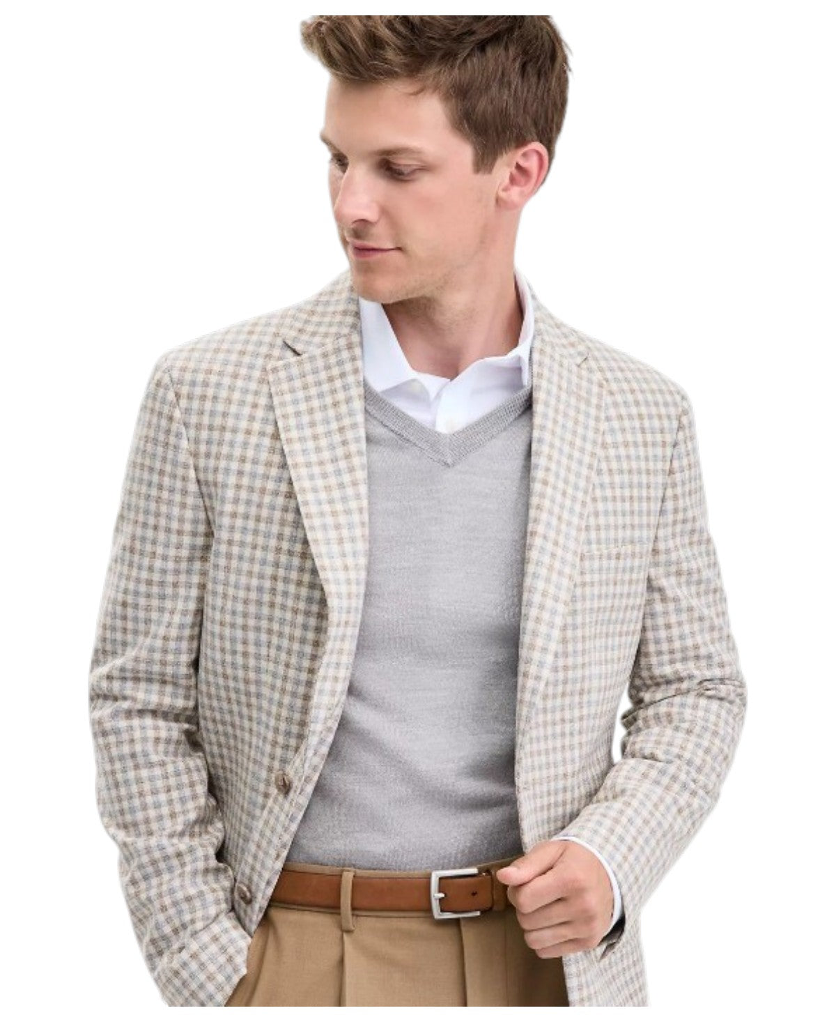 Tommy Hilfiger Mens Modern fit Suit Jacket Blazer 48 R Beige Check Stretch