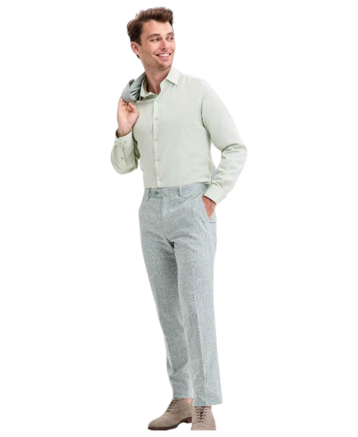 Bar Iii Mens Slim fit Dress Pants 32 / 30 Sage Green Plaid Stretch