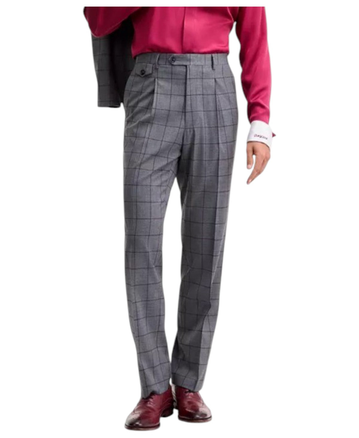 Tayion Mens Classic fit Dress Pants 40 / 34 Charcoal Grey Windowpane Stretch