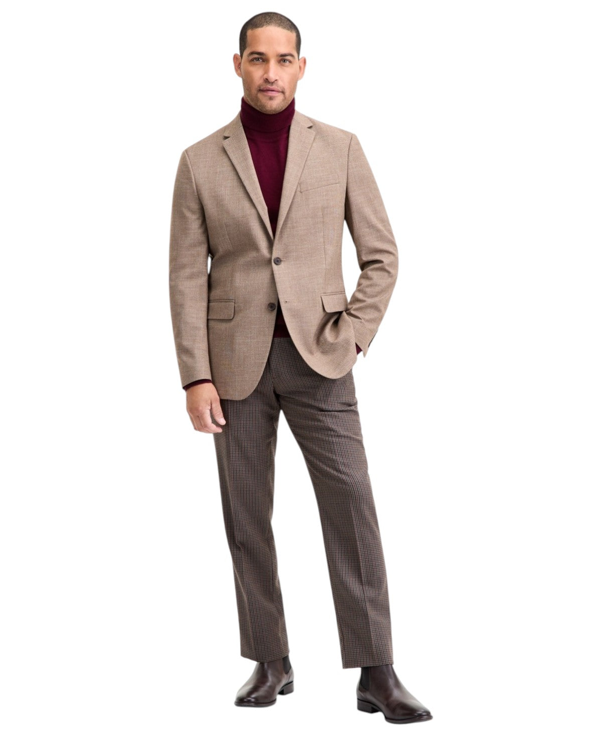 Kenneth Cole Mens Slim fit Sport Coat Blazer 42 S Beige Solid Stretch