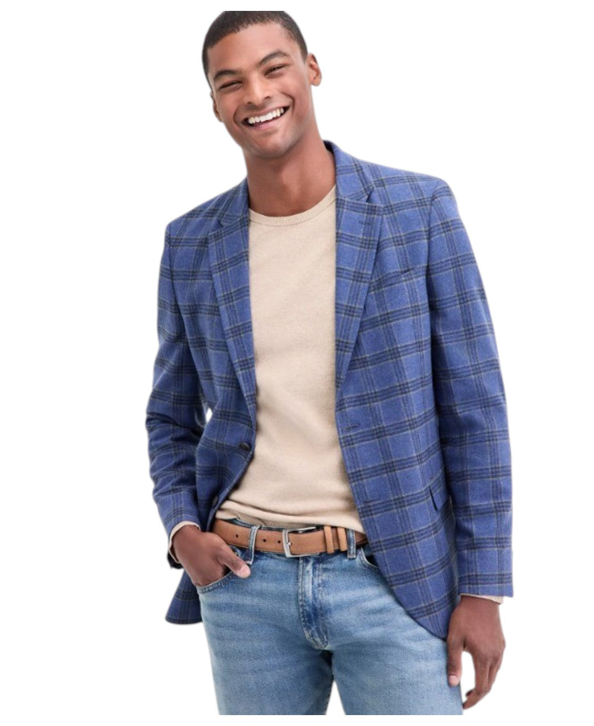 Nautica Mens Modern fit Suit Jacket Blazer 42 R Navy Blue Plaid Stretch