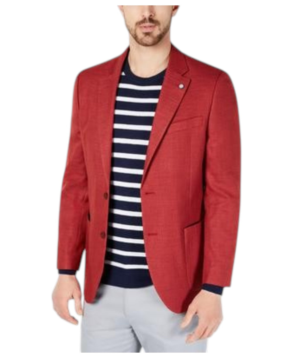 Nautica Mens Modern fit Sport Coat Blazer 46 L Red Solid Stretch