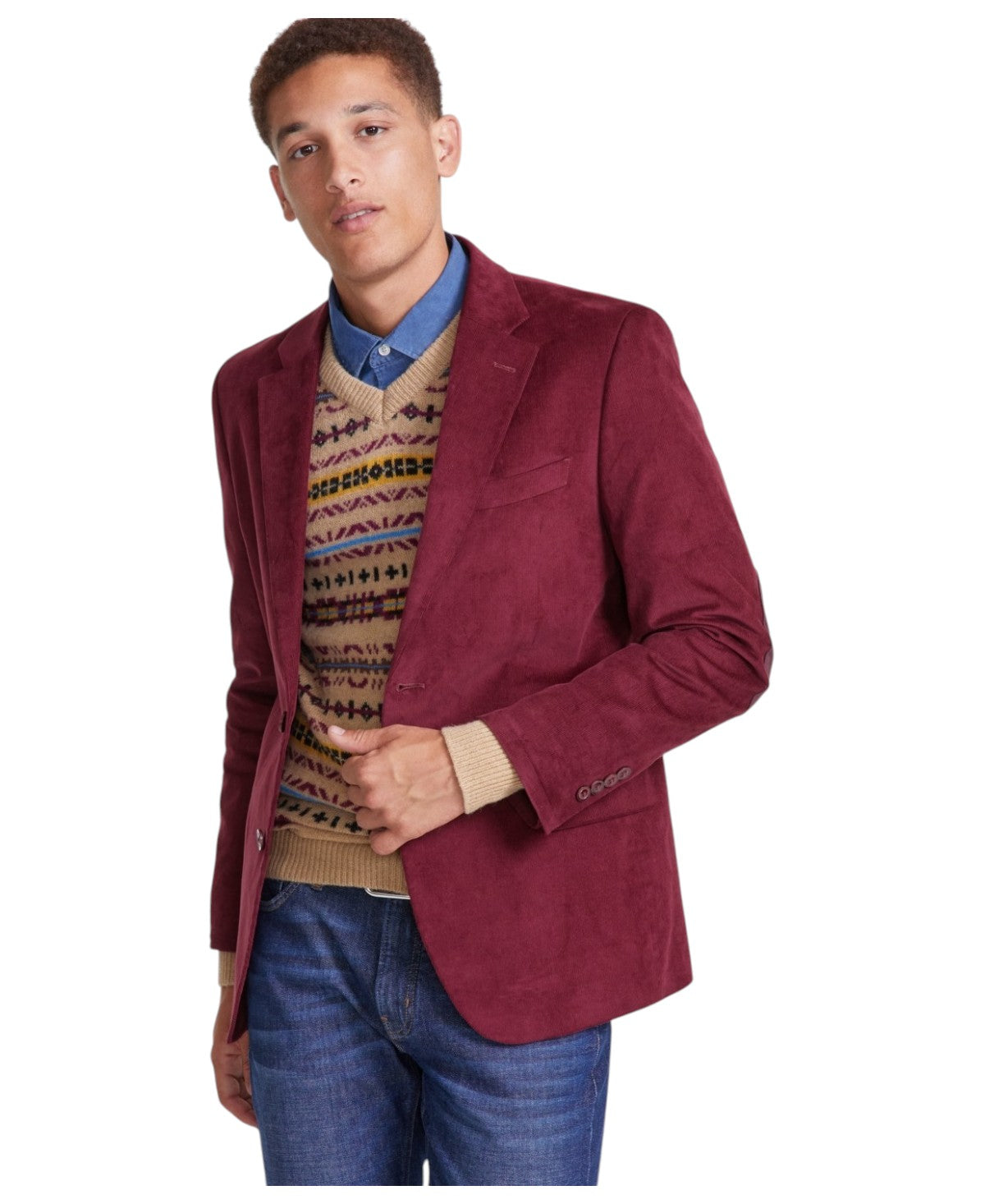 Nautica Mens Modern fit Corduroy Sport Coat Blazer 48 R Red Solid Stretch