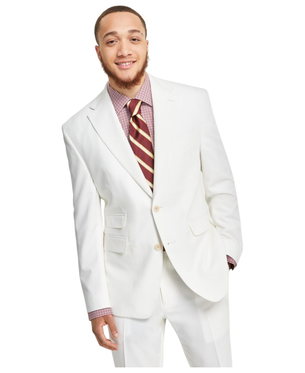 Tayion Mens Classic fit Suit Jacket Blazer 40 S White Solid Stretch