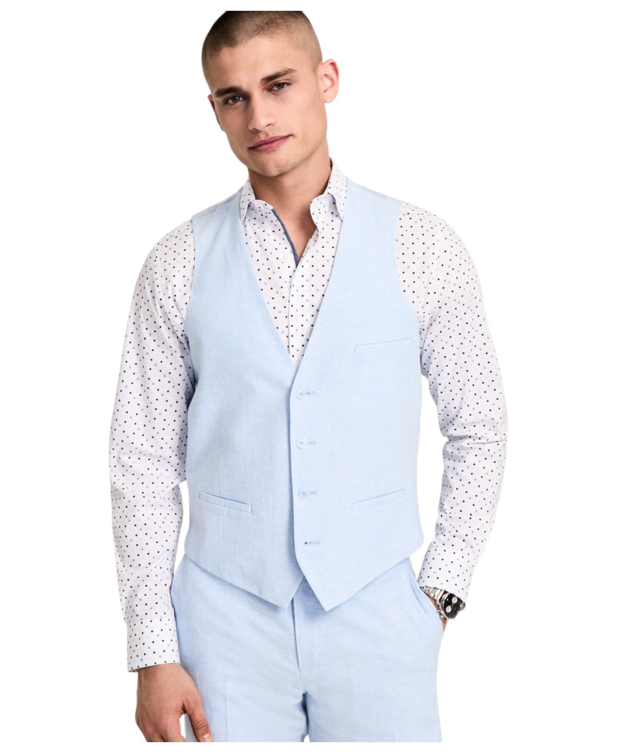 Bar Iii Mens Slim fit Button-Up Suit Vest Medium Light Blue Solid Stretch