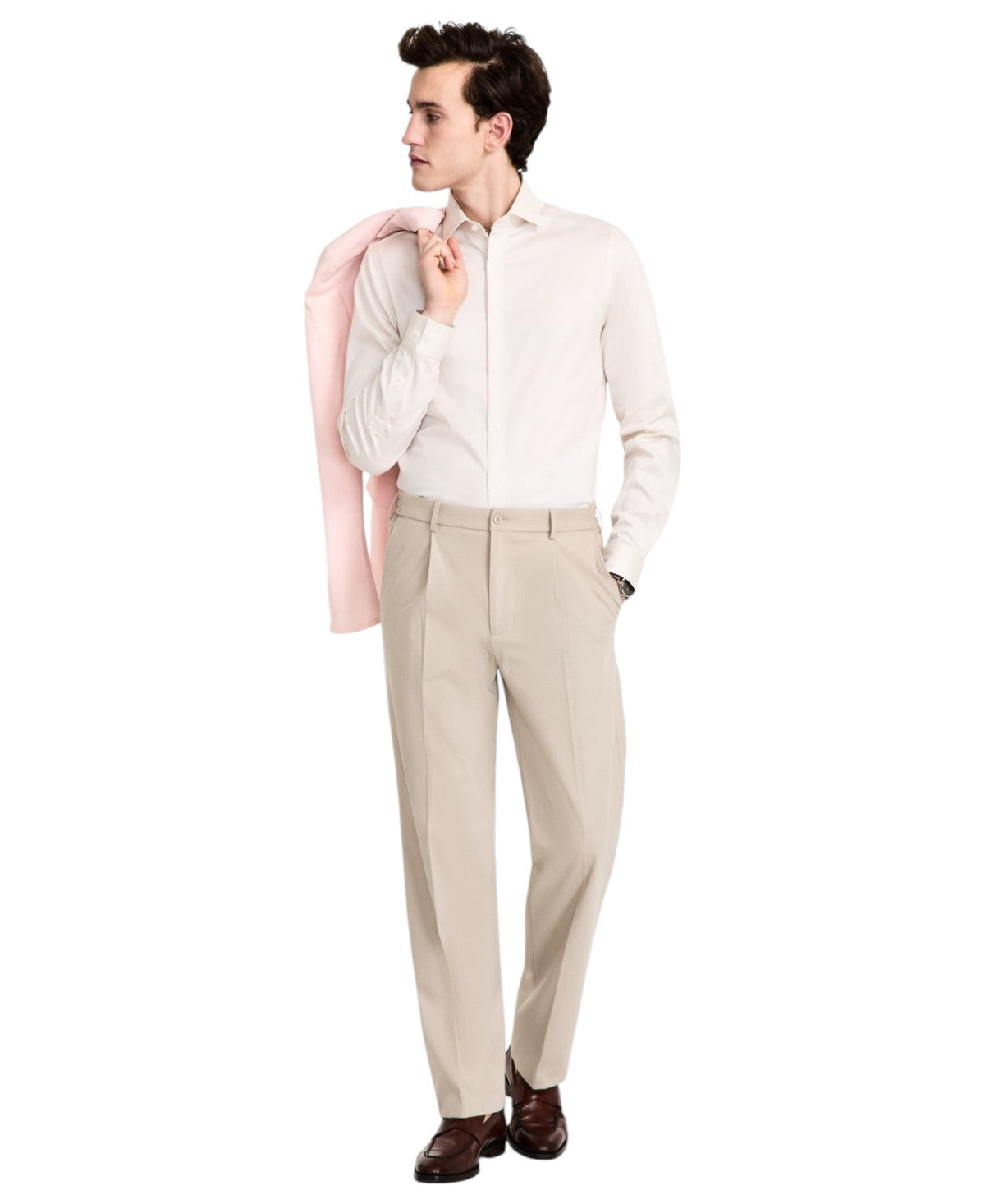 Tommy Hilfiger Mens Modern fit Dress Pants 36 / 32 Beige Solid Stretch
