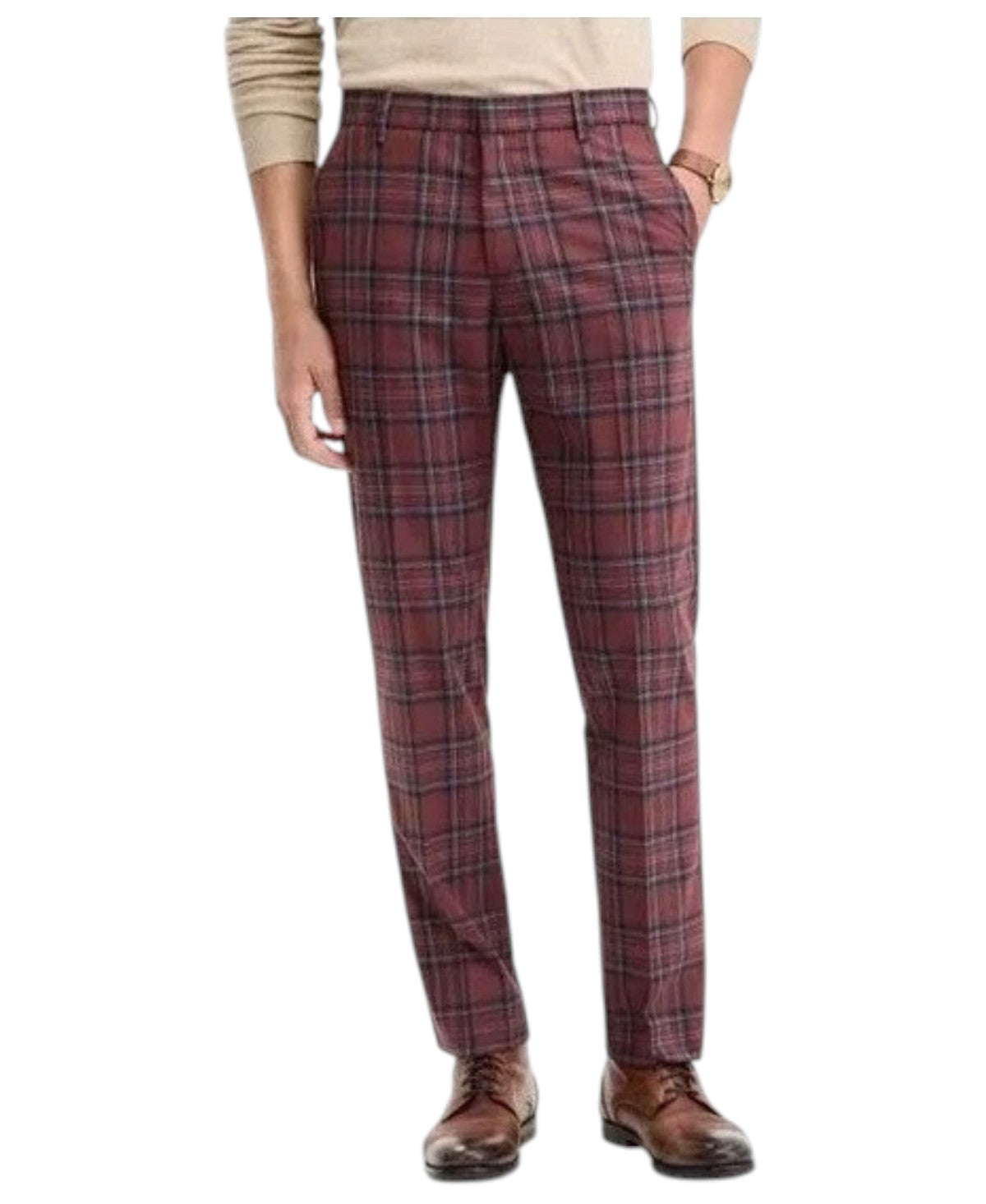 Tommy Hilfiger Mens Modern fit Dress Pants 32 / 30 Red Plaid Stretch