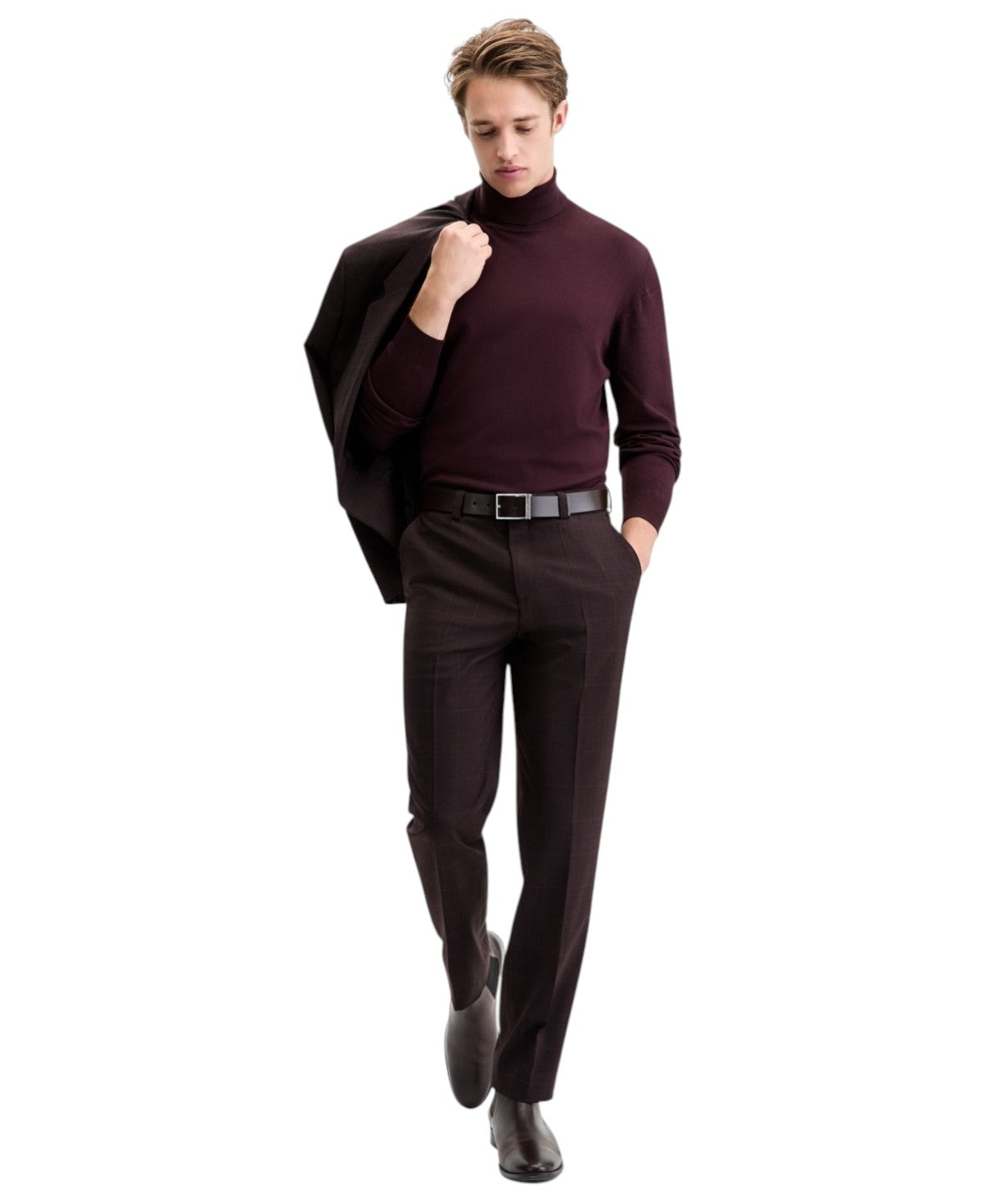 Hugo Boss Mens Modern fit Dress Pants 30 / 30 Burgundy Red Plaid Stretch