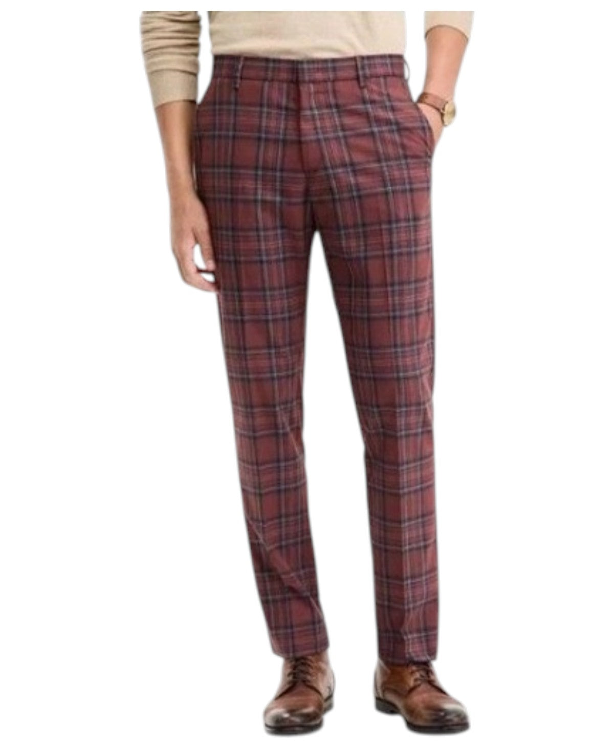 Tommy Hilfiger Mens Modern fit Dress Pants 33 / 32 Red Plaid Stretch