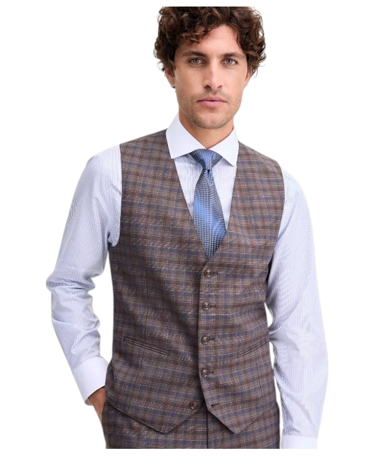 Tayion Mens Classic fit Suit Vest Small Brown Plaid