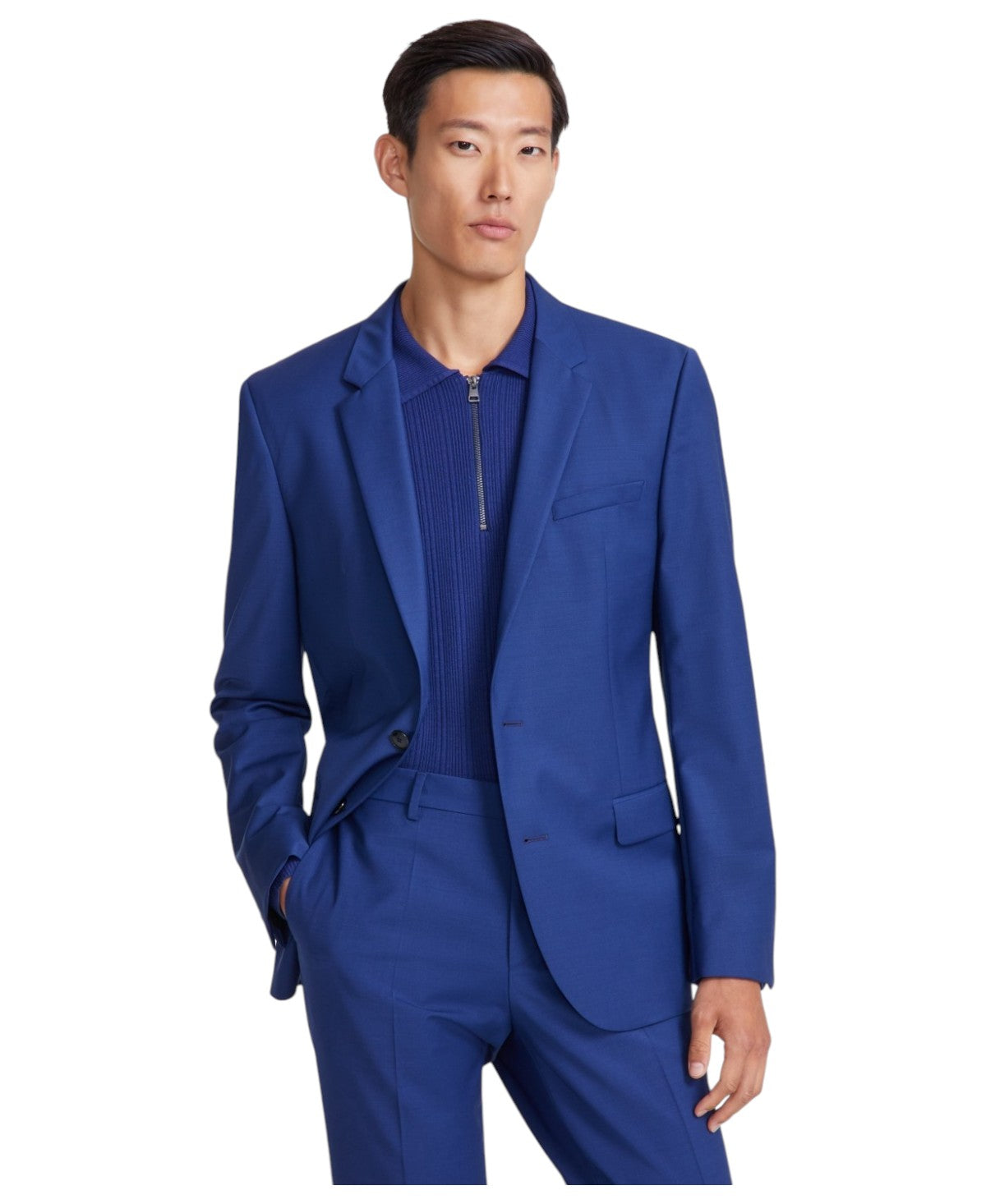 Hugo Boss Mens Slim fit Suit Jacket Blazer 40 S Navy Blue Solid Stretch