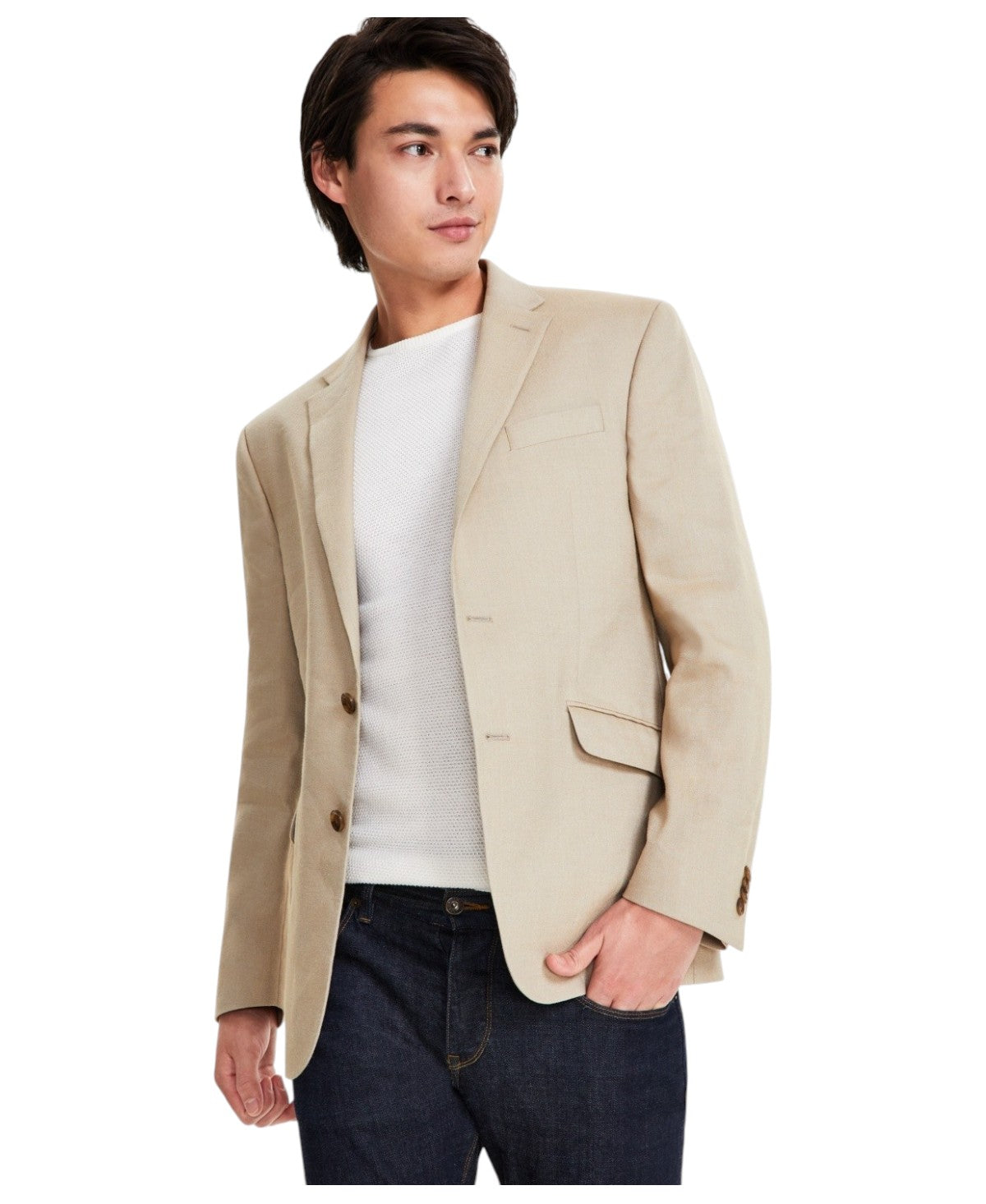 Kenneth Cole Mens Slim fit Sport Coat Blazer 38 R Beige Solid Stretch