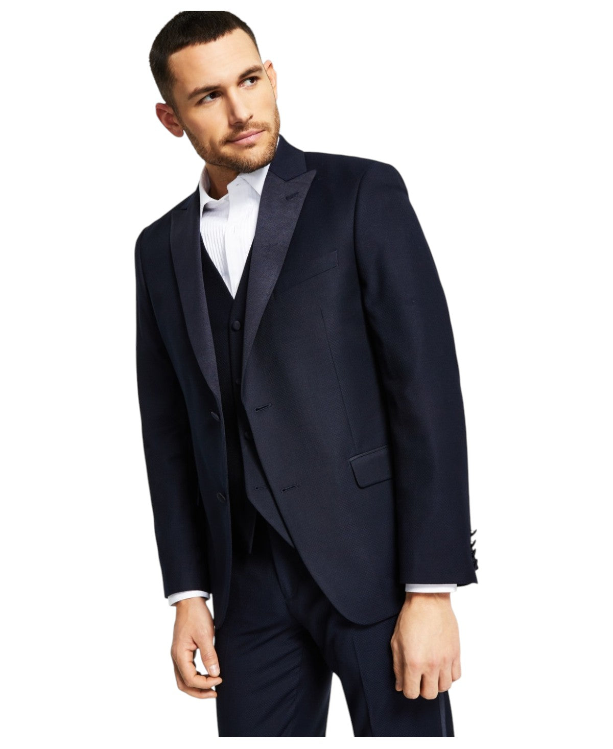 Alfani Mens Slim fit Tuxedo Jacket Blazer 40 L Navy Blue Argyle/Diamond Stretch