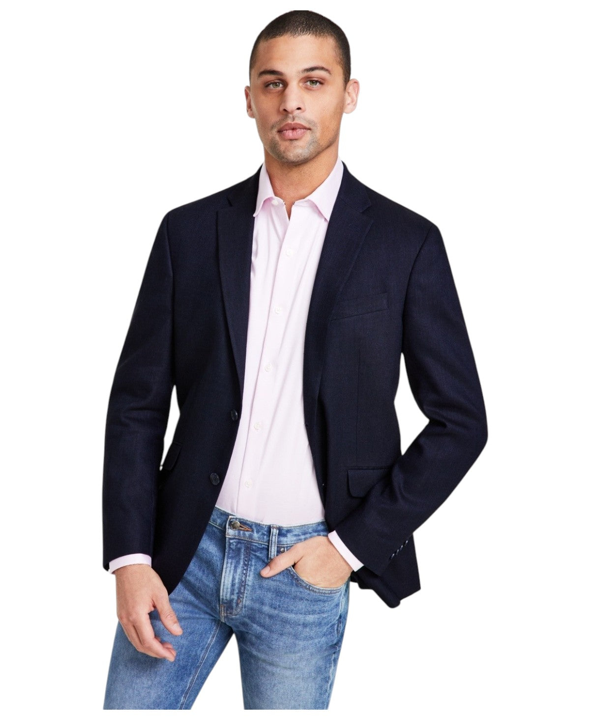 Kenneth Cole Mens Slim fit Sport Coat Blazer 40 L Navy Blue Solid Stretch