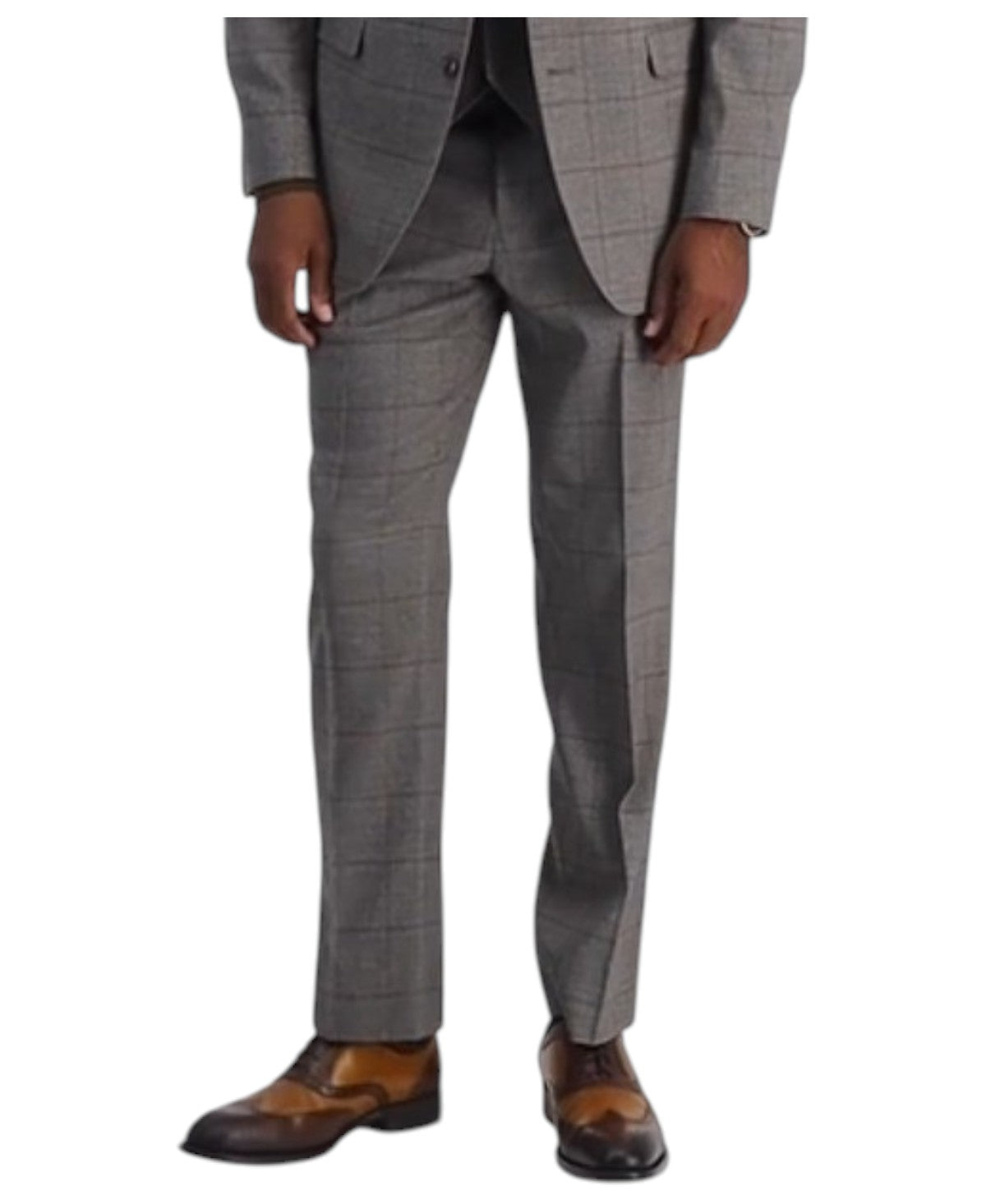 TAYION Mens Classic fit Dress Pants 34 / 32 Mid Grey Plaid