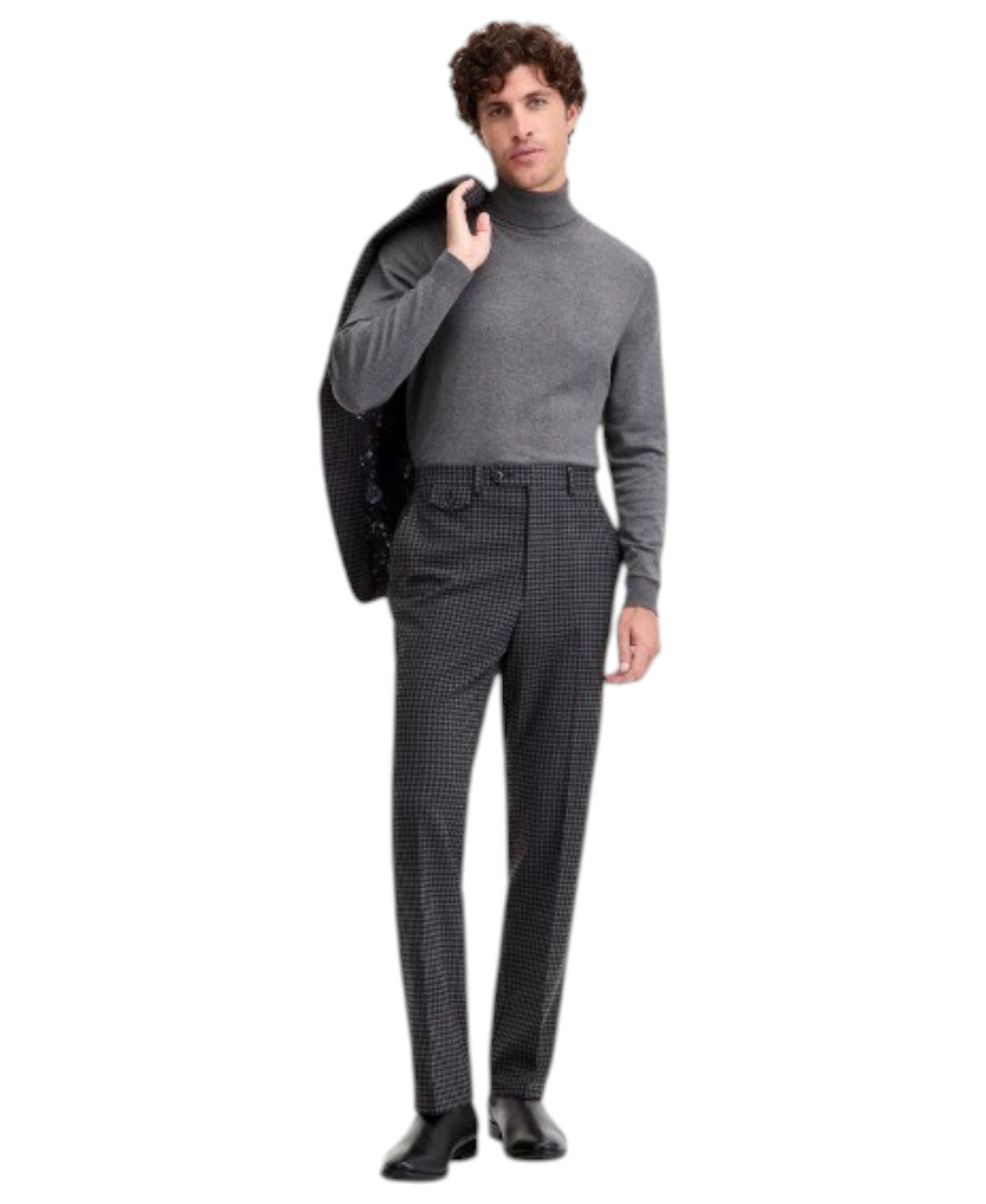 Tayion Collection Mens Classic fit Dress Pants 44 / 30 Charcoal Grey Check Stretch