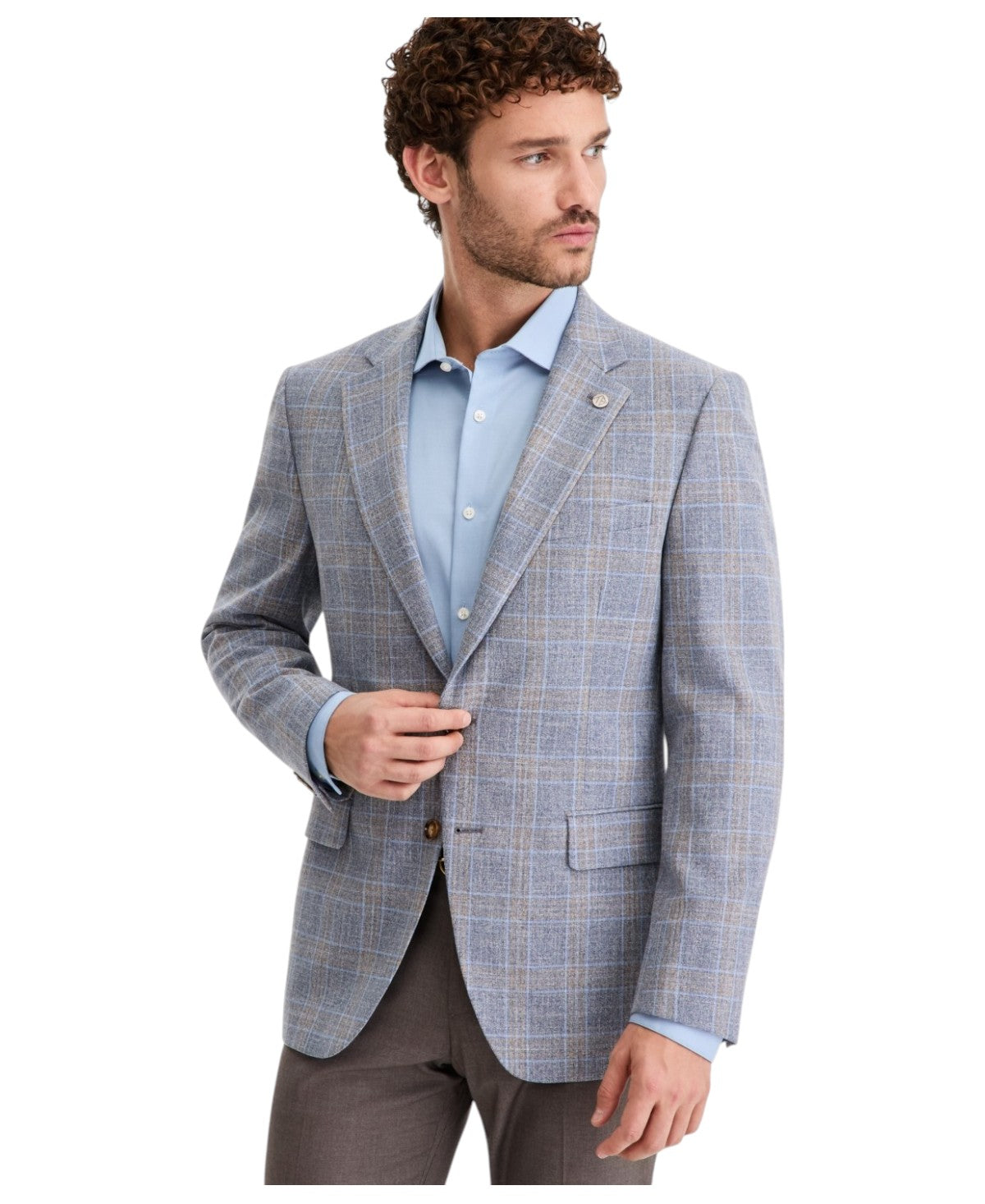 Ted Baker Mens Modern fit Sport Coat Blazer 38 S Blue Beige Plaid Stretch