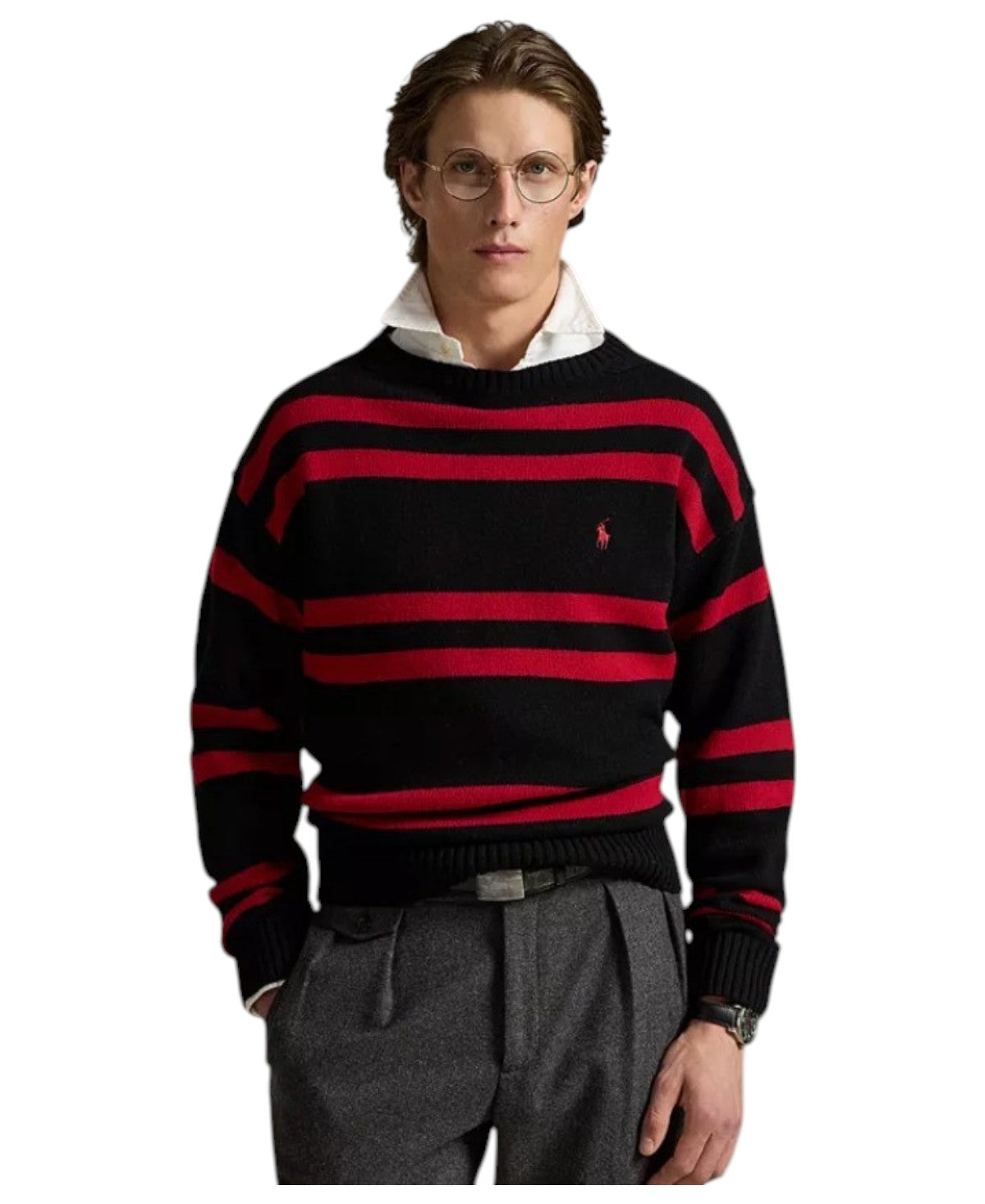 Polo Ralph Lauren Mens Regular fit Crew Neck Crewneck Sweater XL Black Red Striped