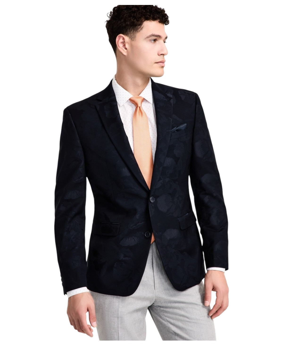 Bar III Mens Slim fit Suit Jacket Blazer 36 S Navy Blue Floral