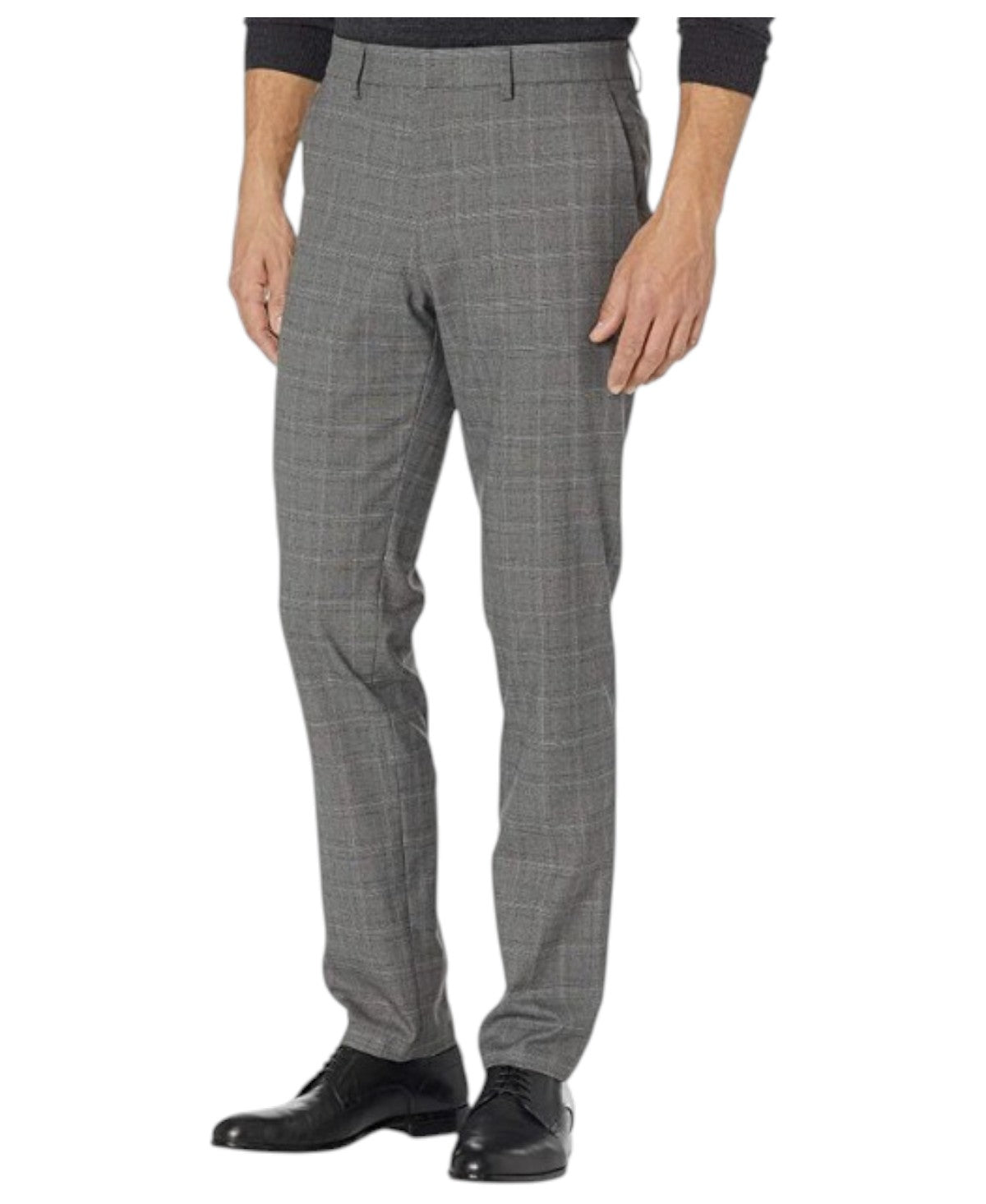 Kenneth Cole Mens Slim fit Dress Pants 34 / 34 Charcoal Grey Plaid Stretch