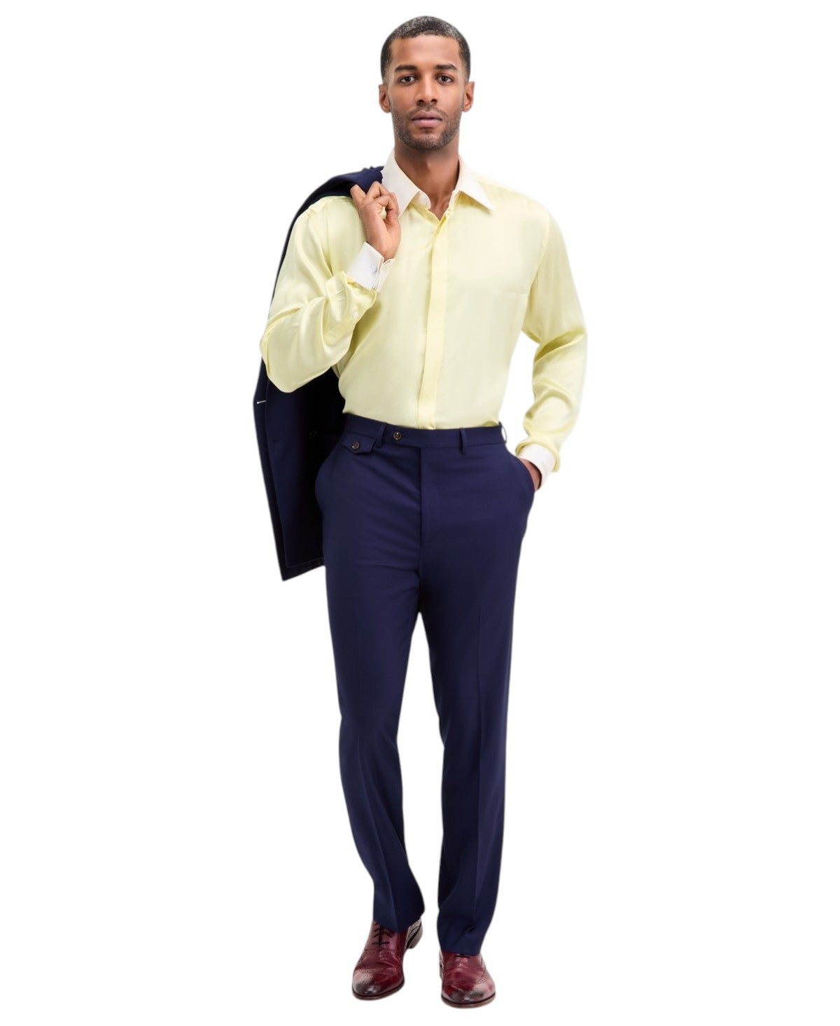 Tayion Mens Classic fit Dress Pants 34 / 32 Navy Blue Solid Stretch