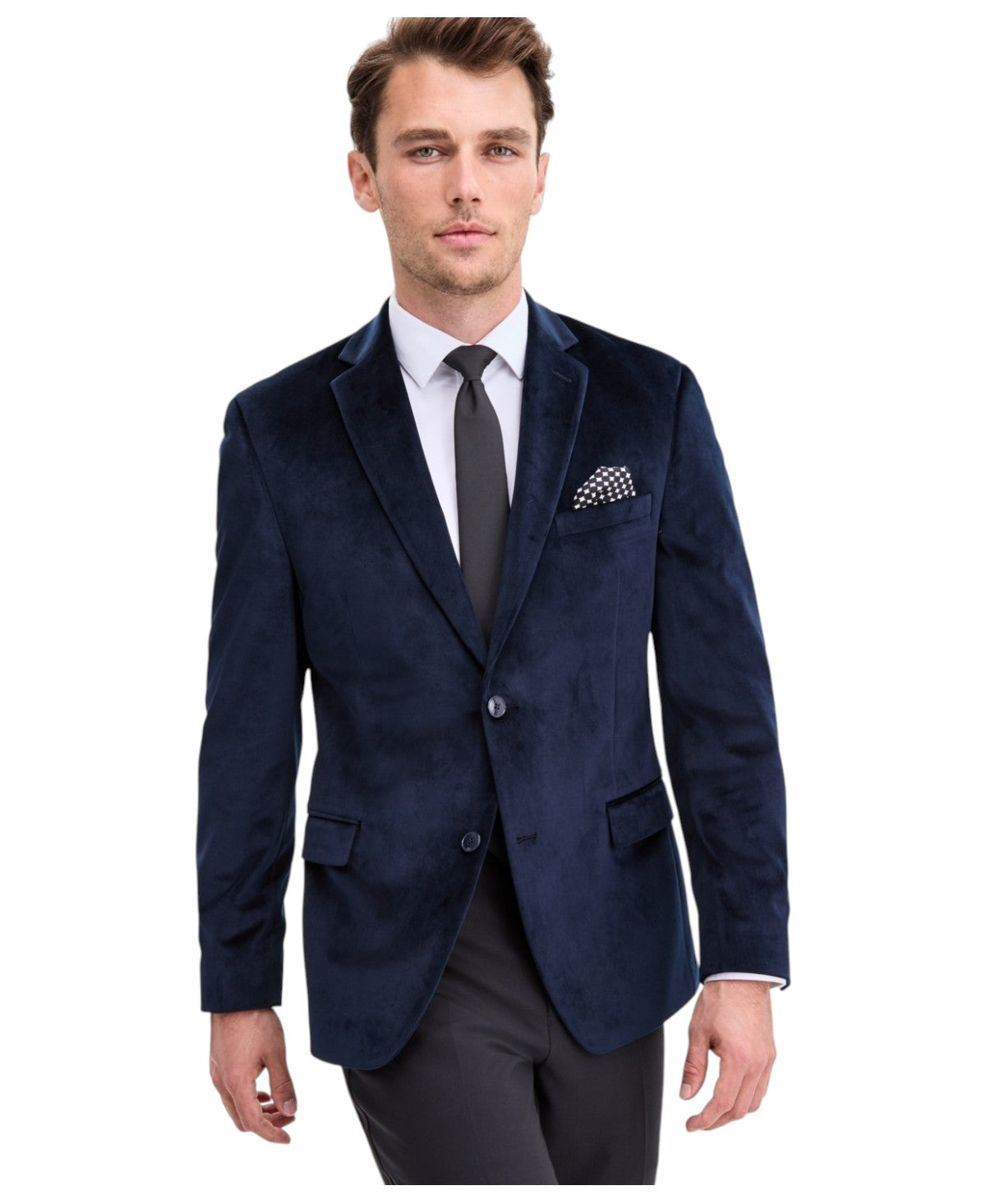 Bar Iii Mens Slim fit Velvet Sport Coat Blazer 38 S Navy Blue Solid Stretch