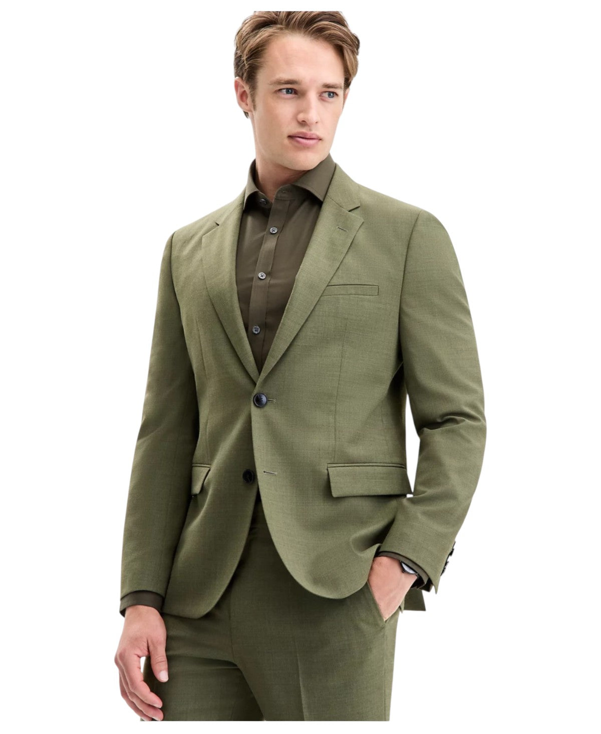 Hugo Boss Mens Modern fit Suit Jacket Blazer 36 S Olive Green Solid Stretch