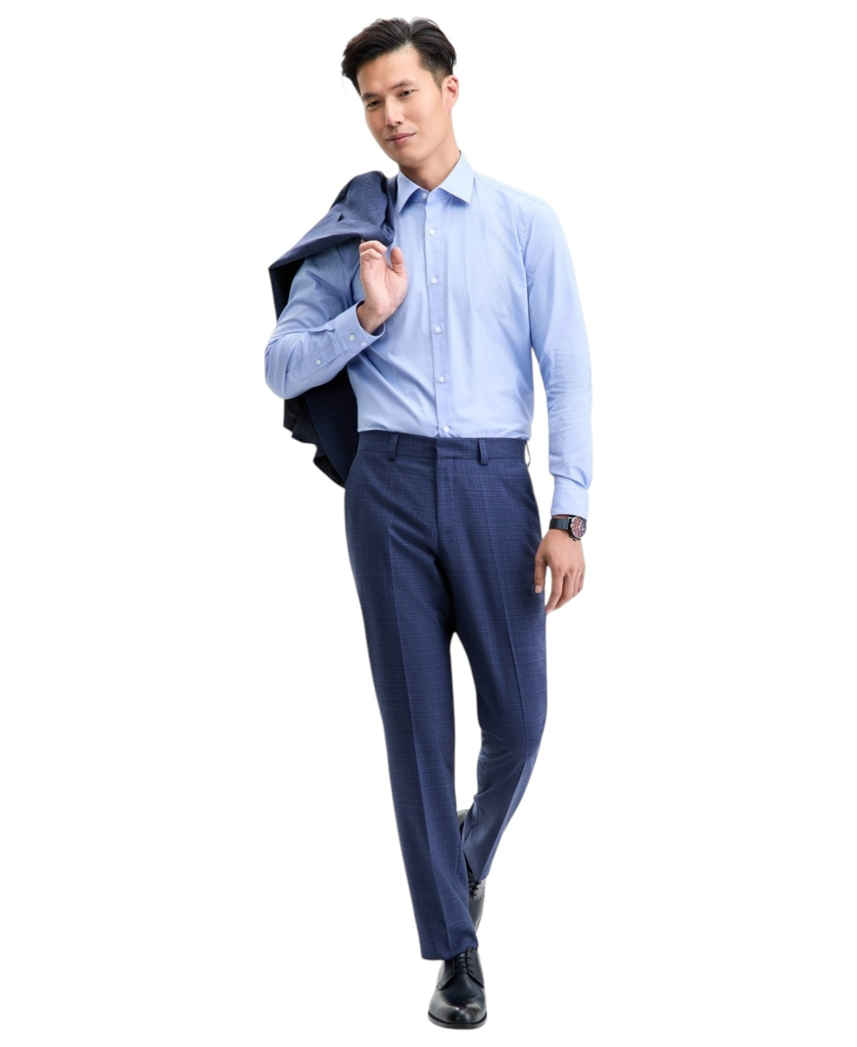 Hugo Boss Mens Modern fit Dress Pants 42 / 32 Navy Blue Plaid Stretch