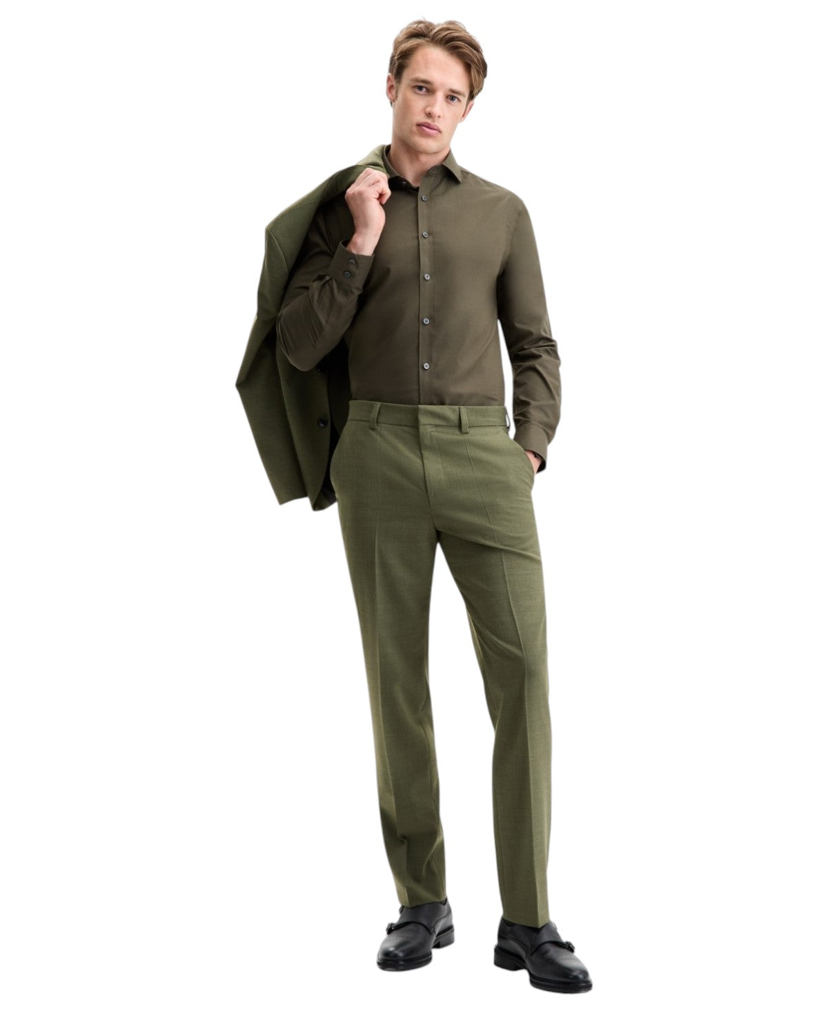 Hugo Boss Mens Modern fit Dress Pants 42 / 32 Olive Green Solid Stretch
