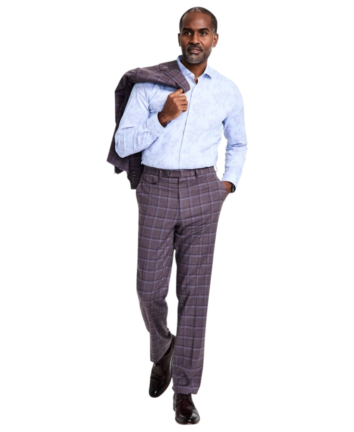 Tayion Mens Regular fit Dress Pants 34 / 32 Eggplant Purple Plaid Stretch