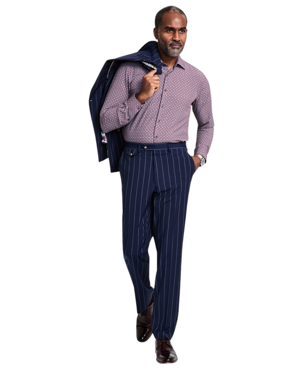 Tayion Mens Regular fit Dress Pants 40 / 34 Navy Blue Striped Stretch