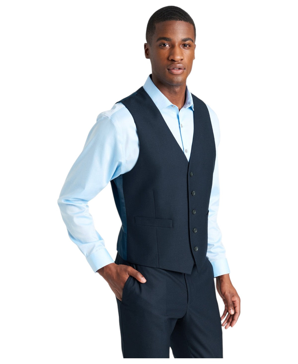 Kenneth Cole Mens Slim fit Suit Vest Medium Blue Solid