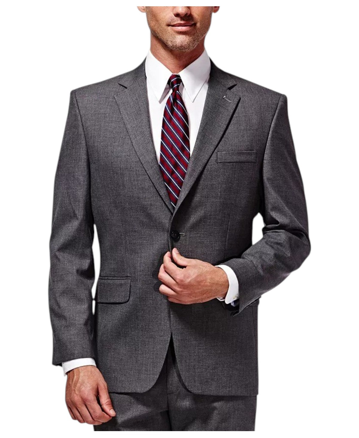 Haggar Mens Classic fit Suit Jacket Blazer 44 R Charcoal Grey Solid Stretch