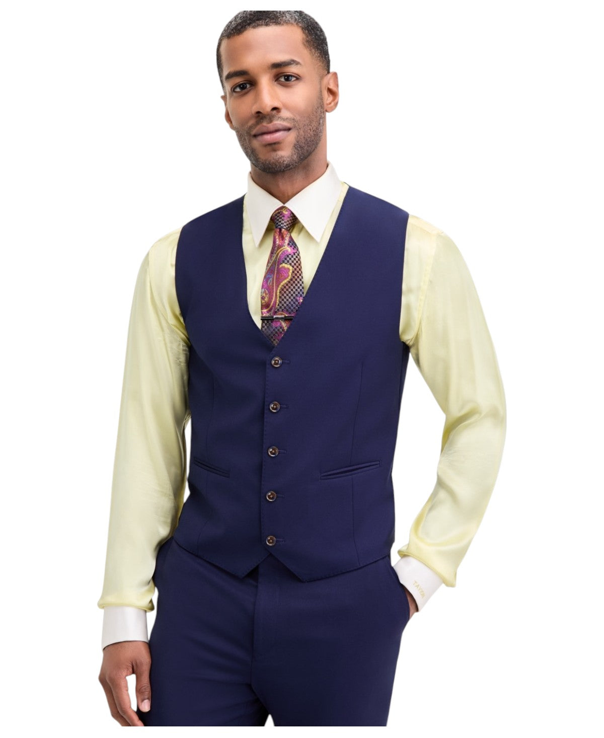Tayion Mens Classic fit Suit Vest Large Blue Solid