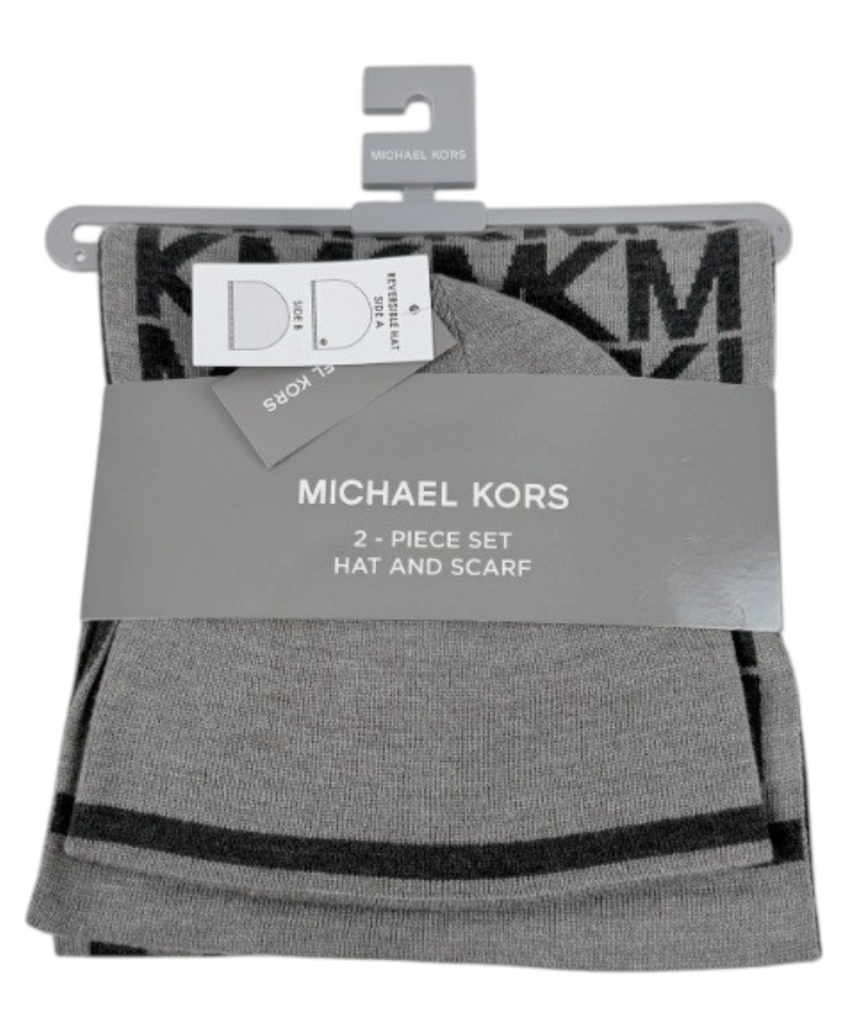 Michael Kors Mens 2 Piece Hat Scarf Set Grey Black