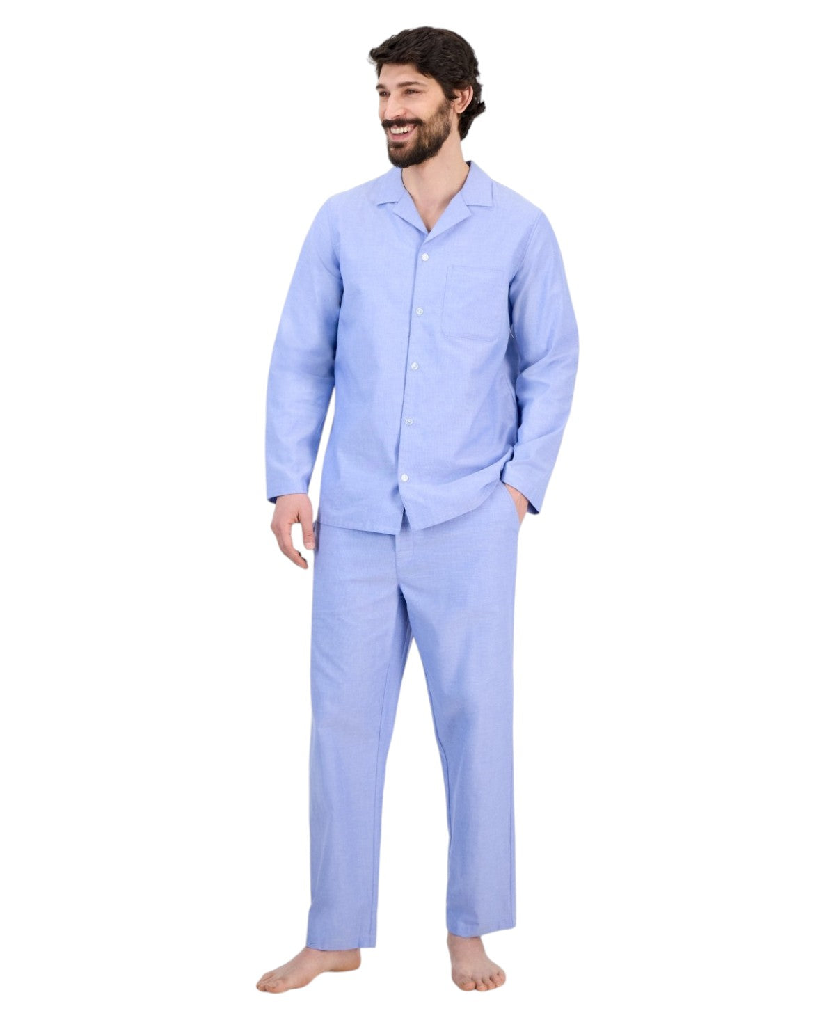 Club Room Mens 2 Piece Long Sleeve Oxford Pajama Set Blue Light Blue Small