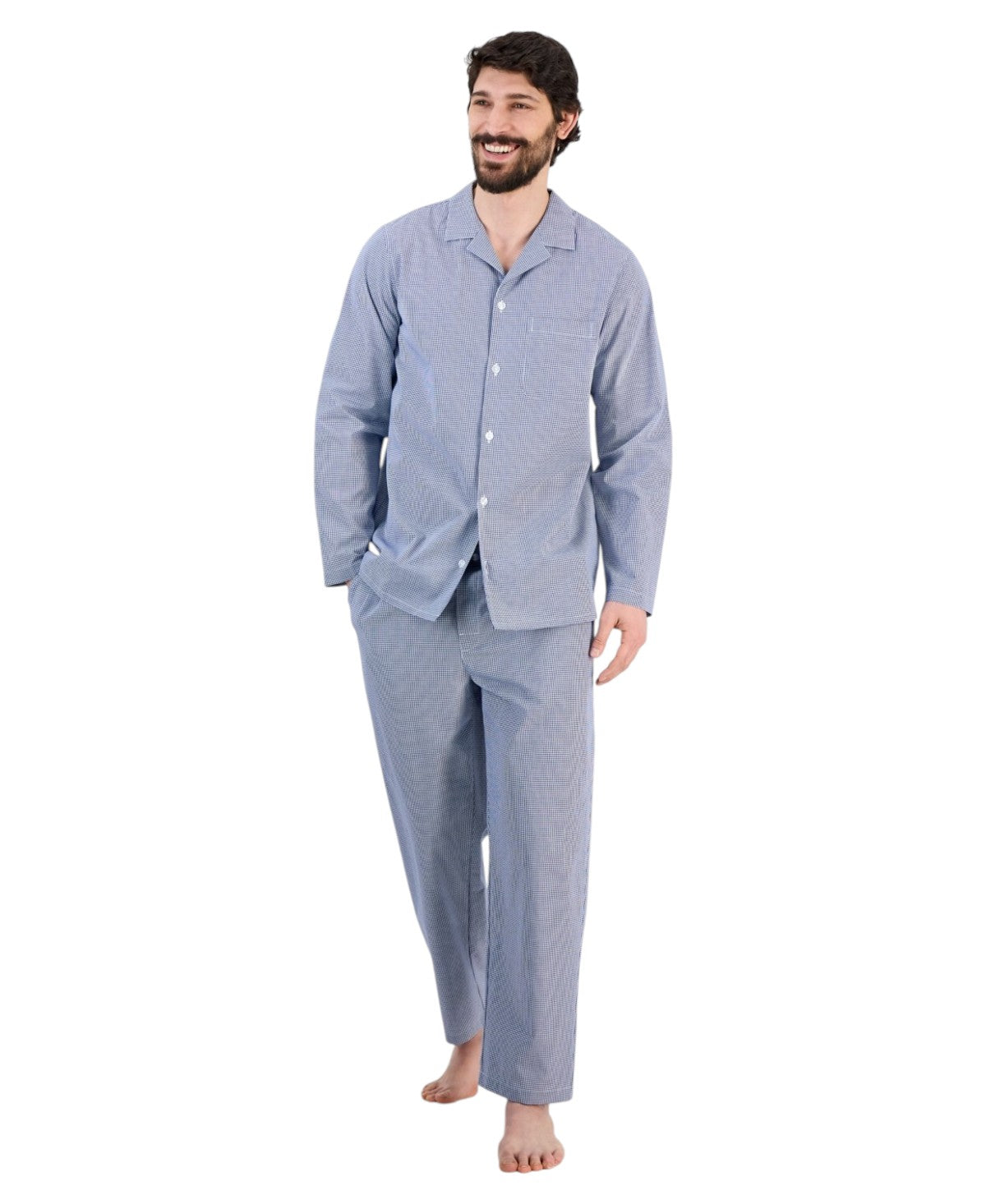 Club Room Mens 2 Piece Long Sleeve Gingham Pajama Set Blue Navy XXL