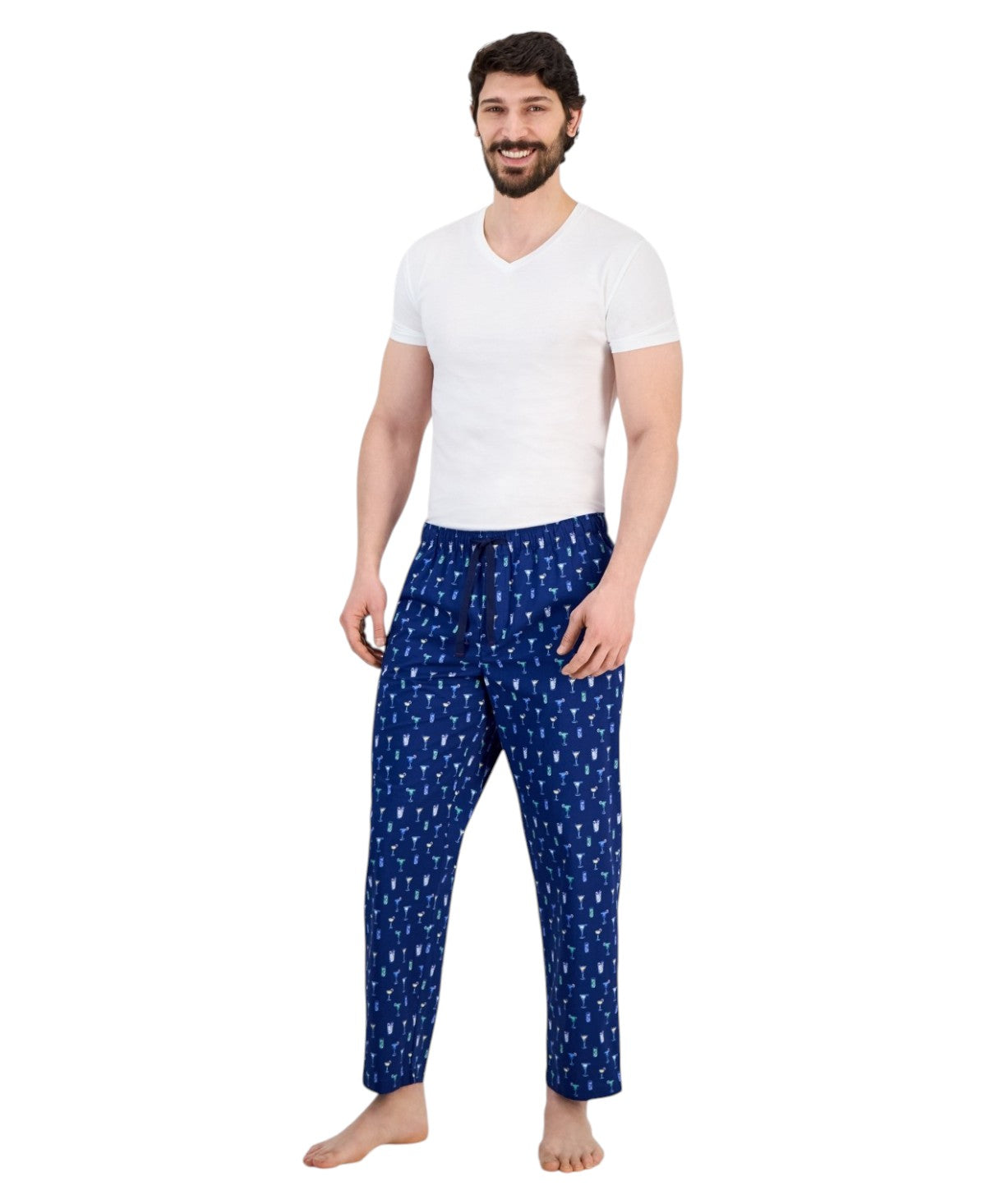 Club Room Mens Woven Beverage Graphic Pajama Pants Blue Navy Small