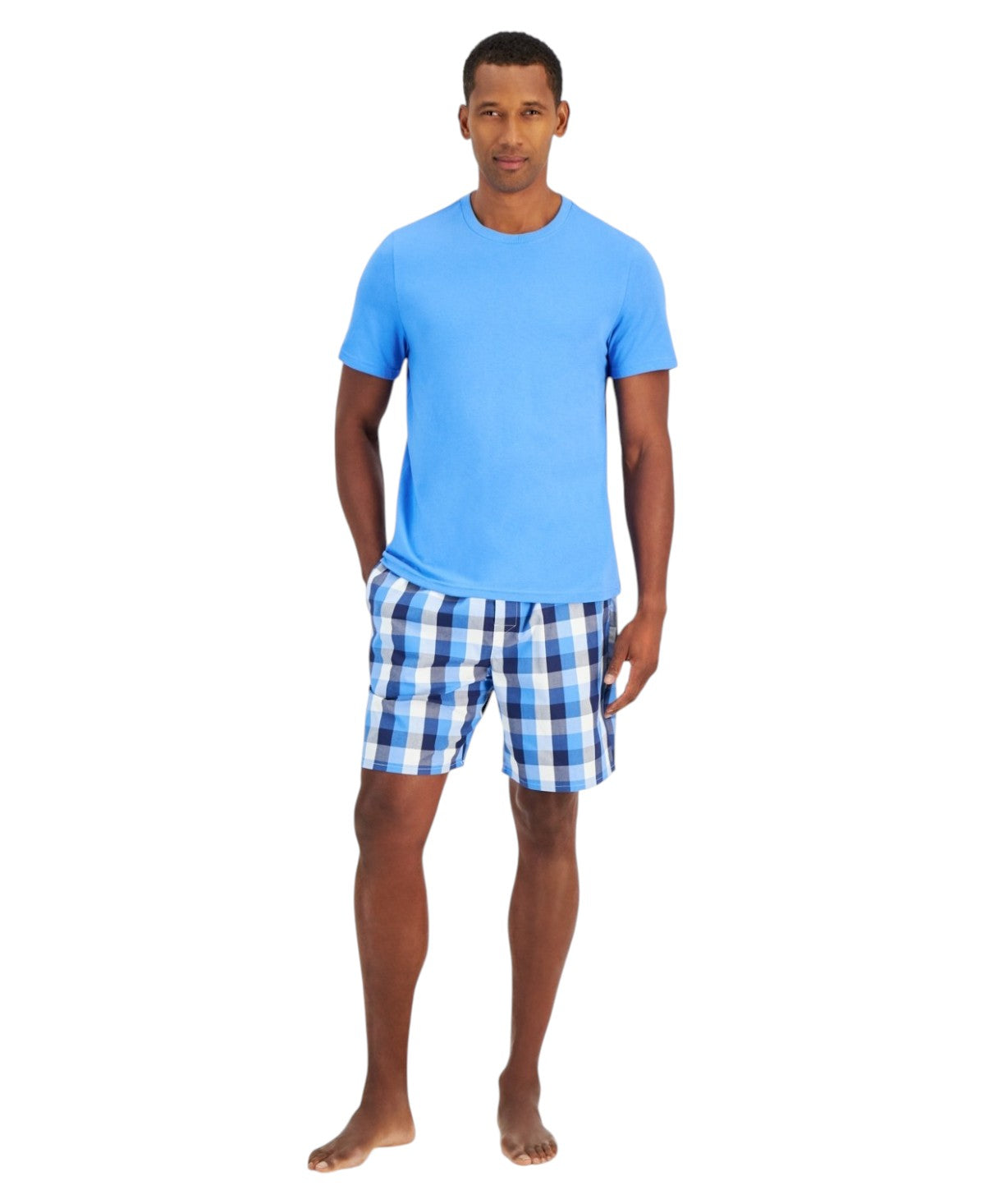 Club Room Mens 2 Piece T-Shirt Woven Plaid Boxer Set Blue Medium Blue