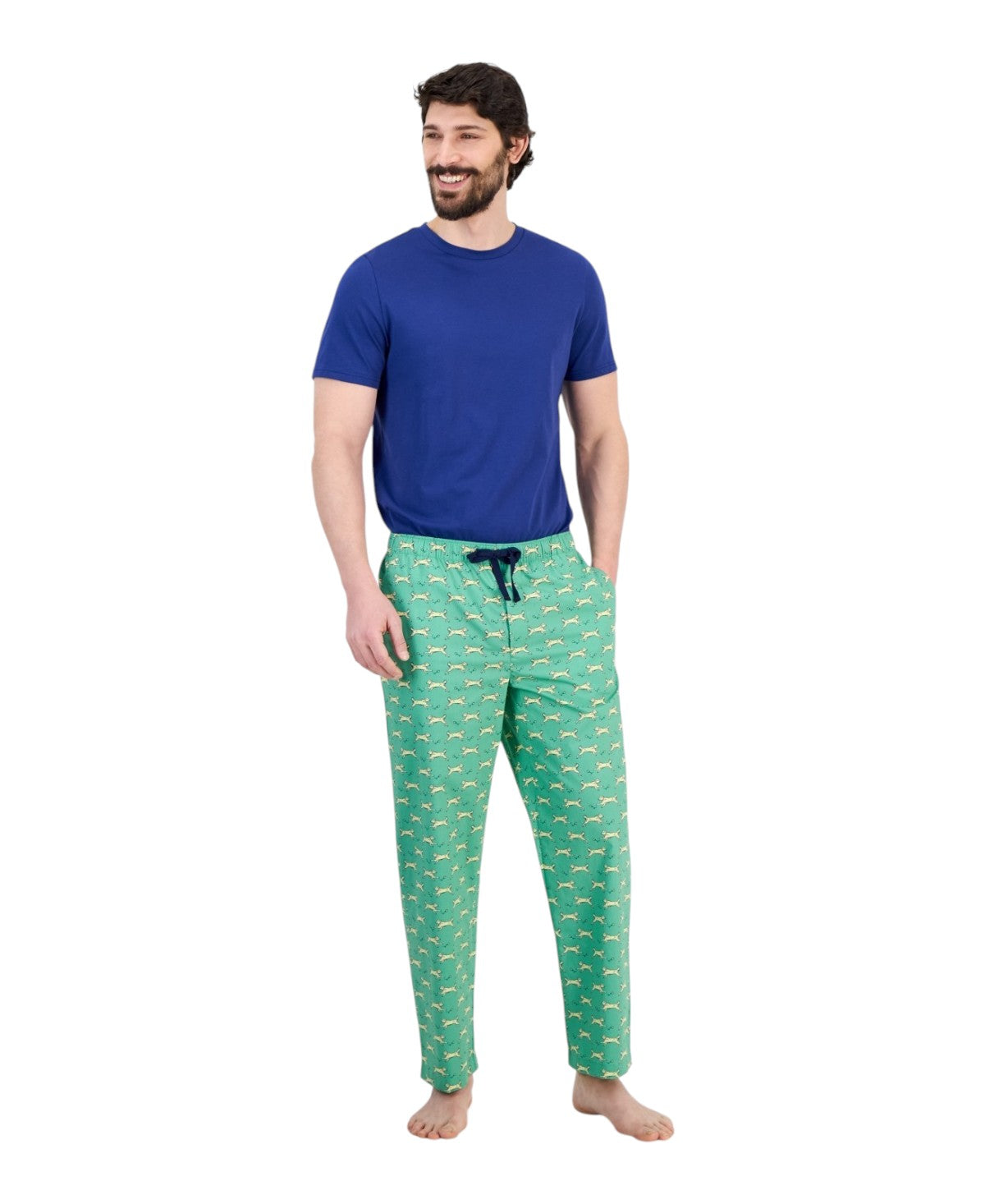 Club Room Mens 2 Piece Short Sleeve Dog Park Pajama Set Green Large