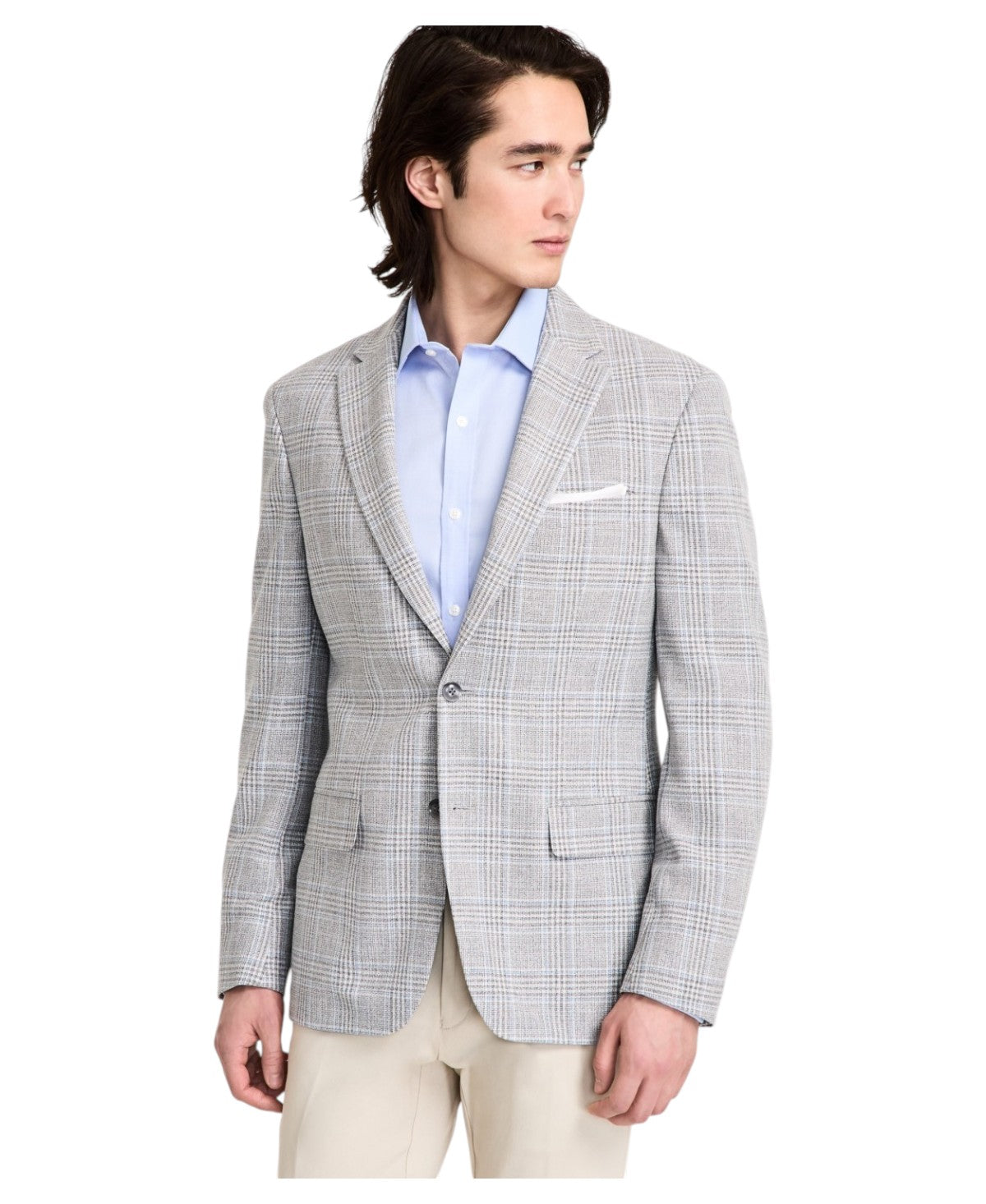 Tommy Hilfiger Mens Modern fit Sport Coat Blazer 46 L Light Gray Plaid