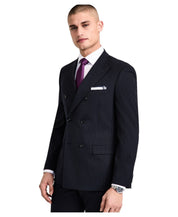 Alfani Mens Slim fit Double Breasted Suit Jacket Blazer 44 L Navy Blue Striped