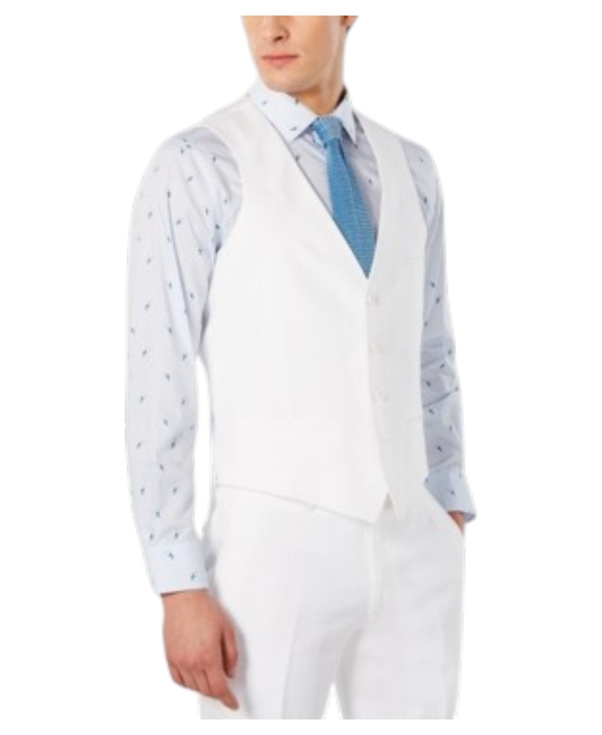 Bar Iii Mens Slim fit Button-Up Vest Large White Solid