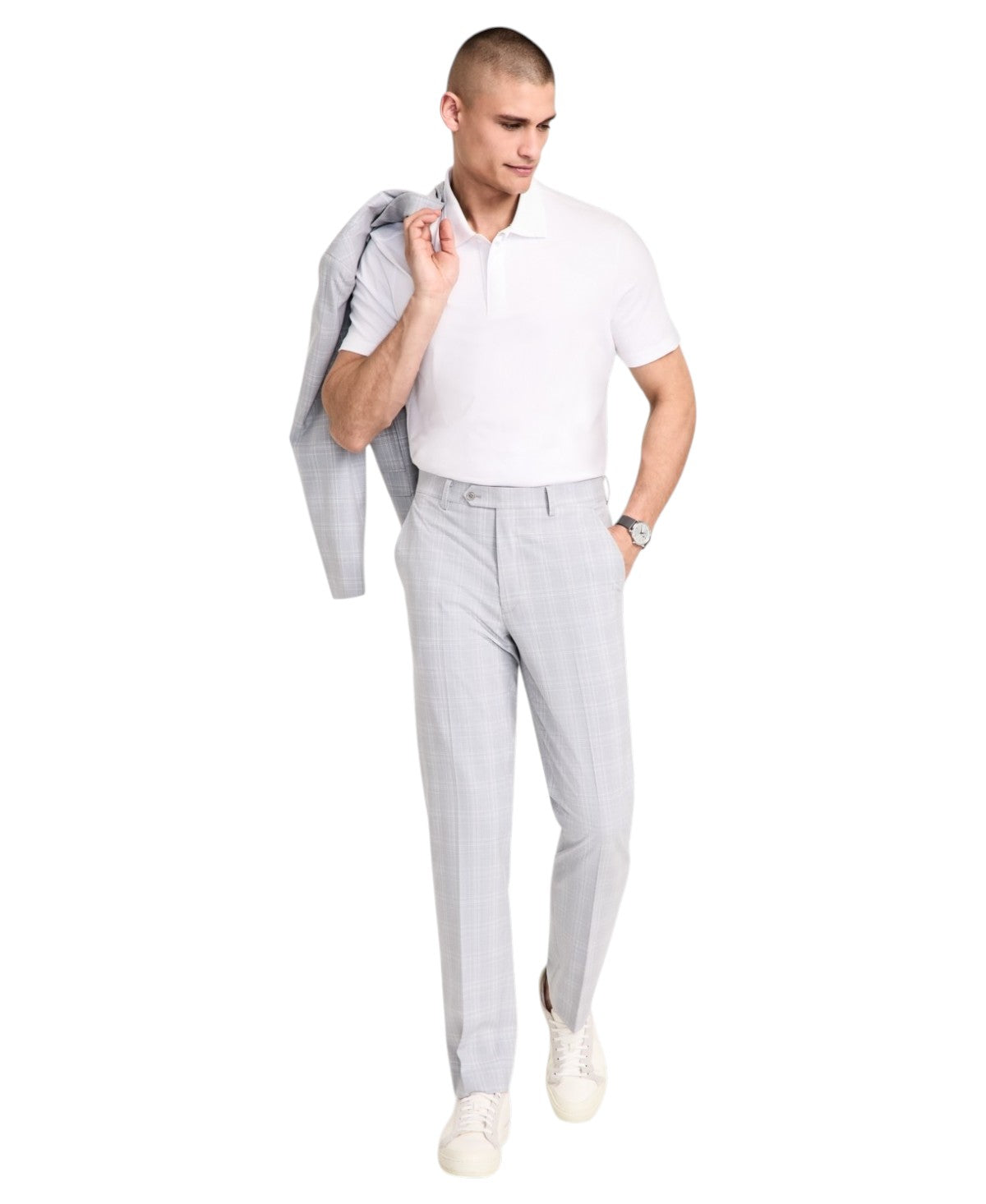 Alfani Mens Slim fit Dress Pants 30 / 30 Light Grey Plaid