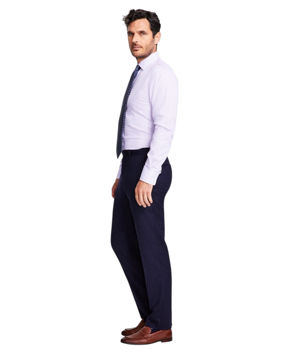 Tallia Mens Slim fit Dress Pants 30 / 30 Navy Blue Striped Wool