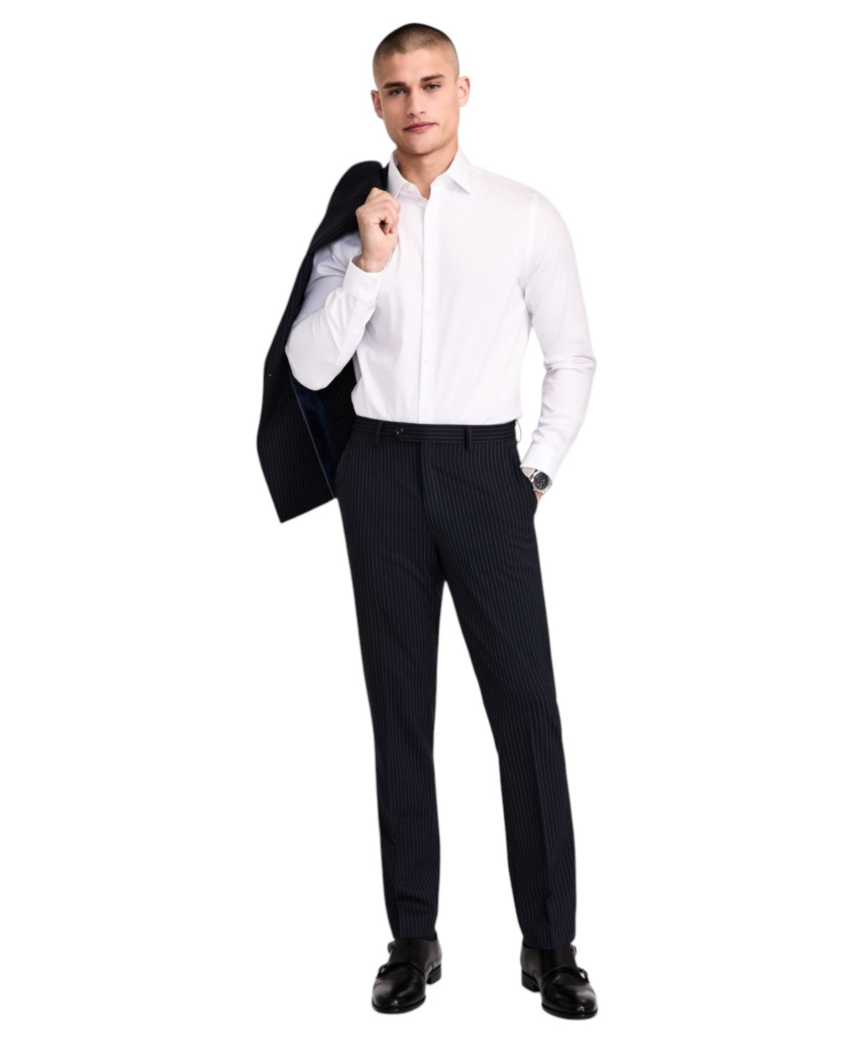 Alfani Mens Slim fit Dress Pants 32 / 30 Navy Blue Striped