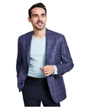 Michael Kors Mens Classic fit Sport Coat Blazer 50 L Navy Blue Plaid Wool