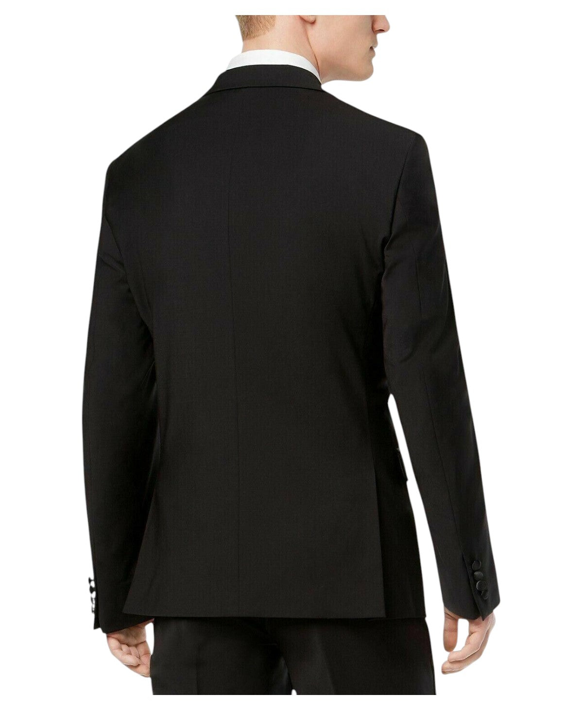 Calvin Klein Mens Slim fit Wool Tuxedo Jacket Blazer 38 L Black Solid Stretch